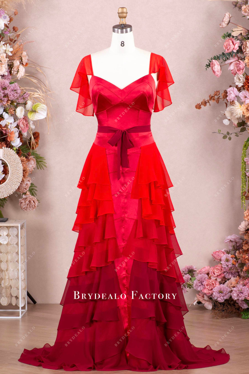 Romantic Pink Tulle Ball Gown Ombre Tiers Prom Dress