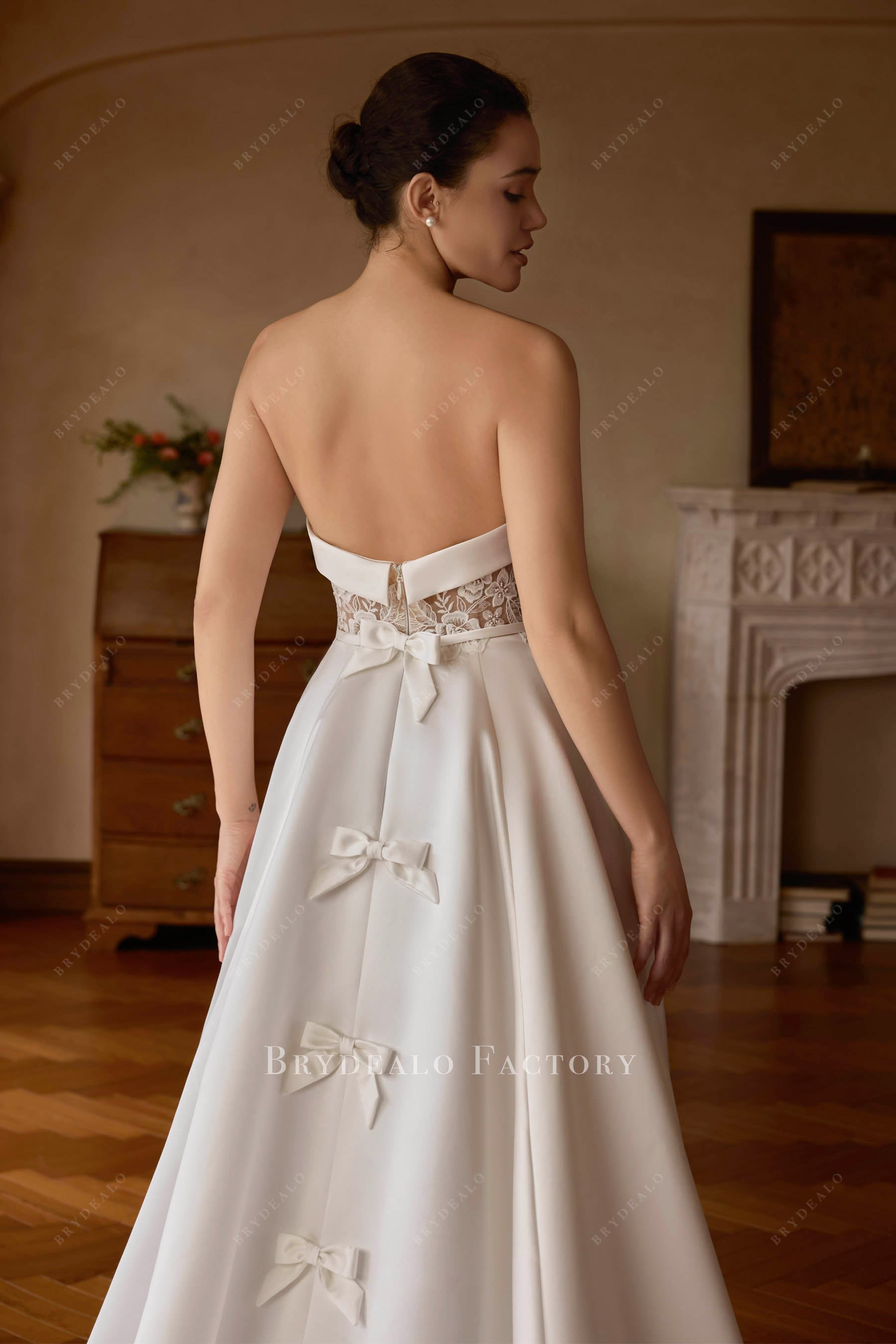 folded illusion lace back bridal gown