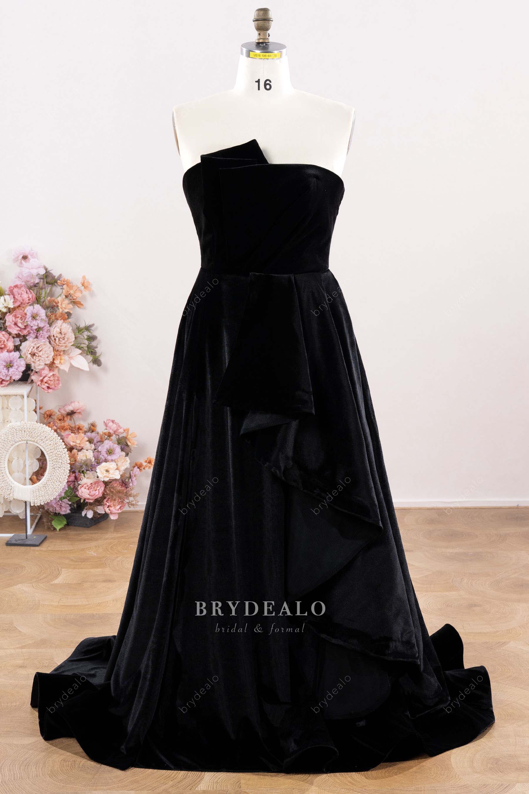 folded strapless neck formal dress