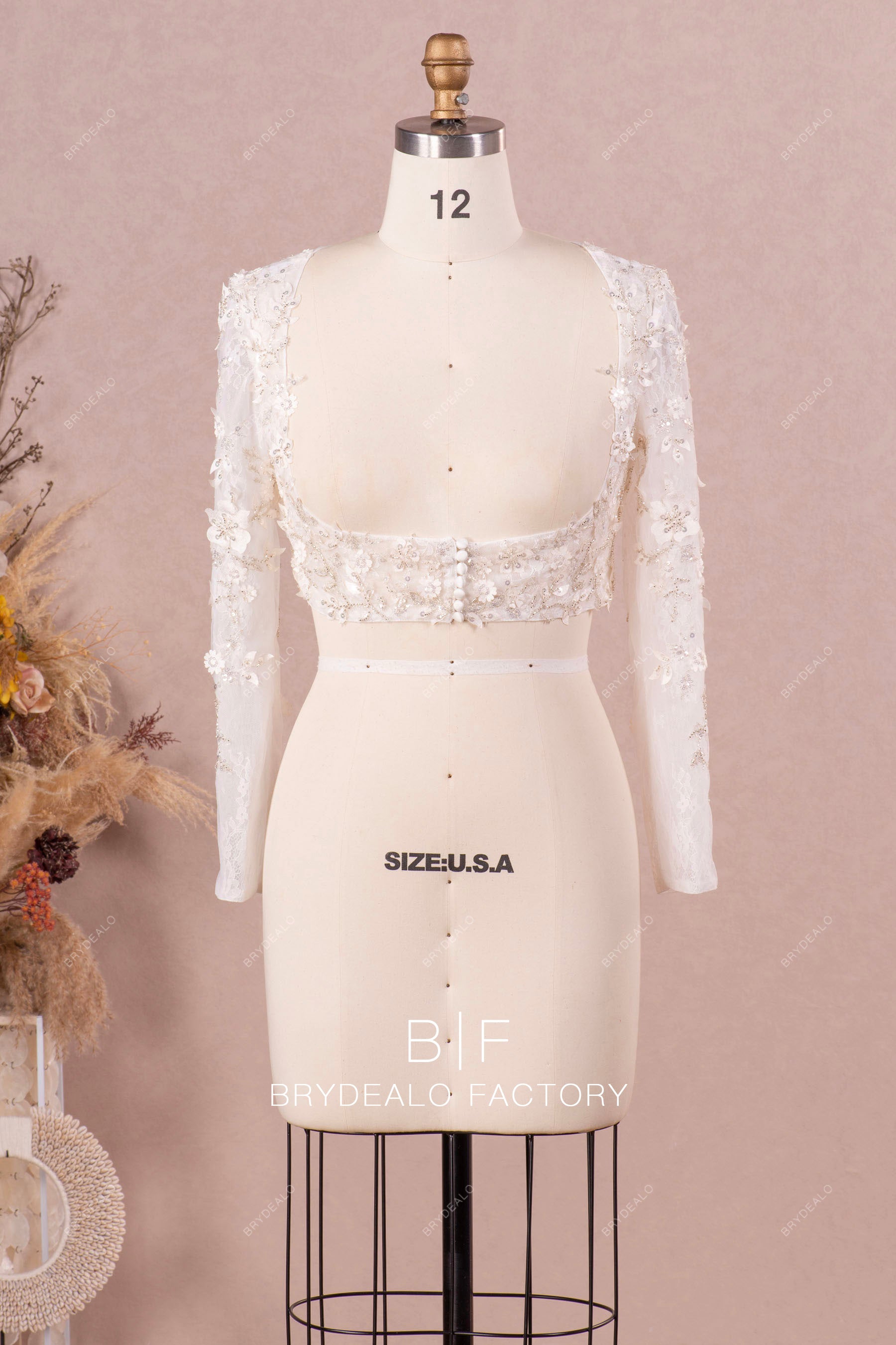 front buttoned sleeved bridal jacket