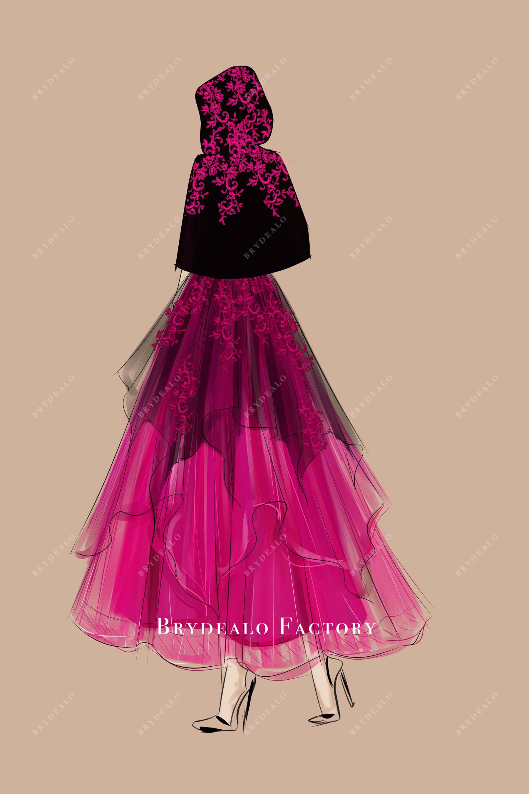 Custom Short Black Satin Cloak Ankle Length Purple Dress