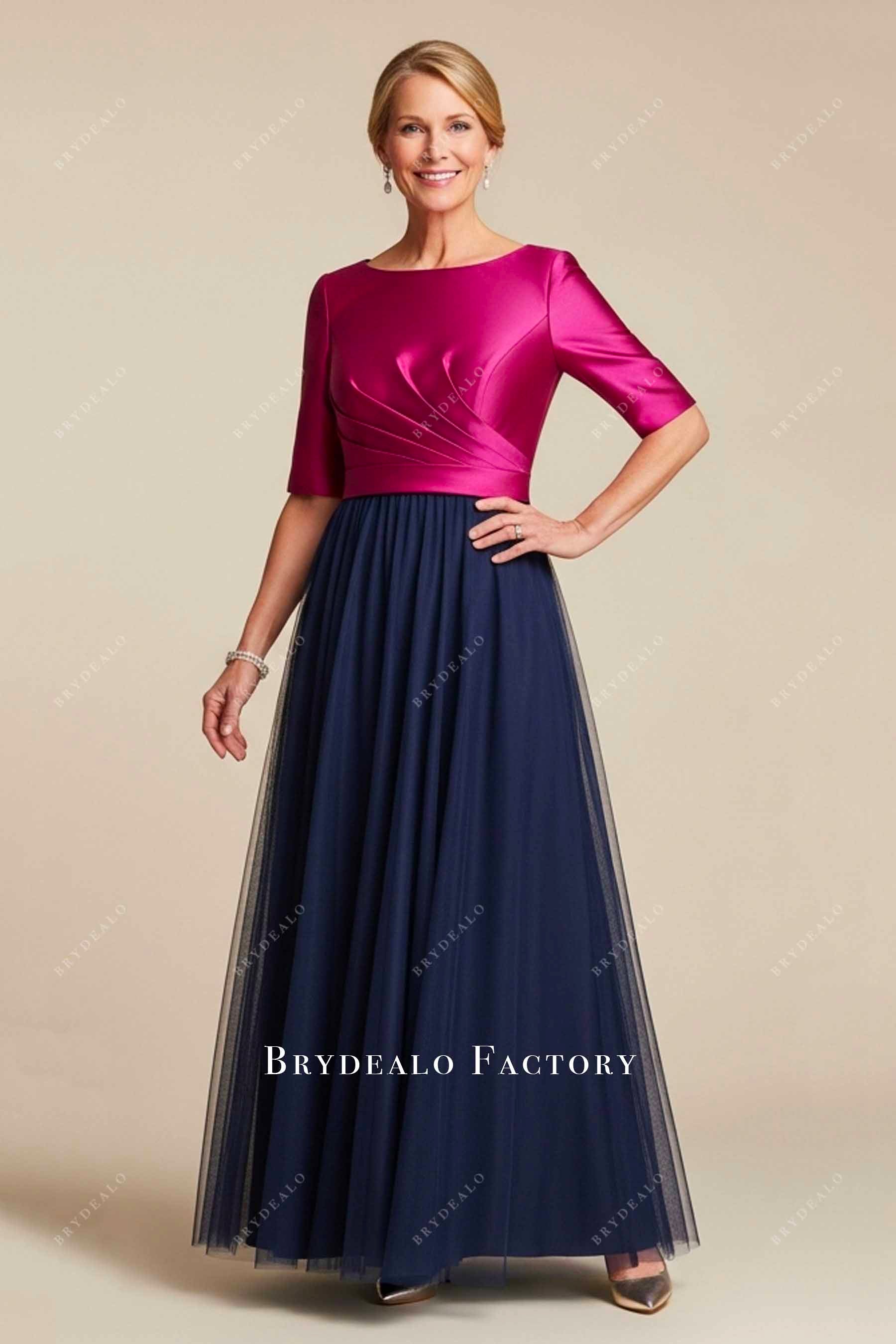 fuchsia mikado navy tulle mother of bride dress