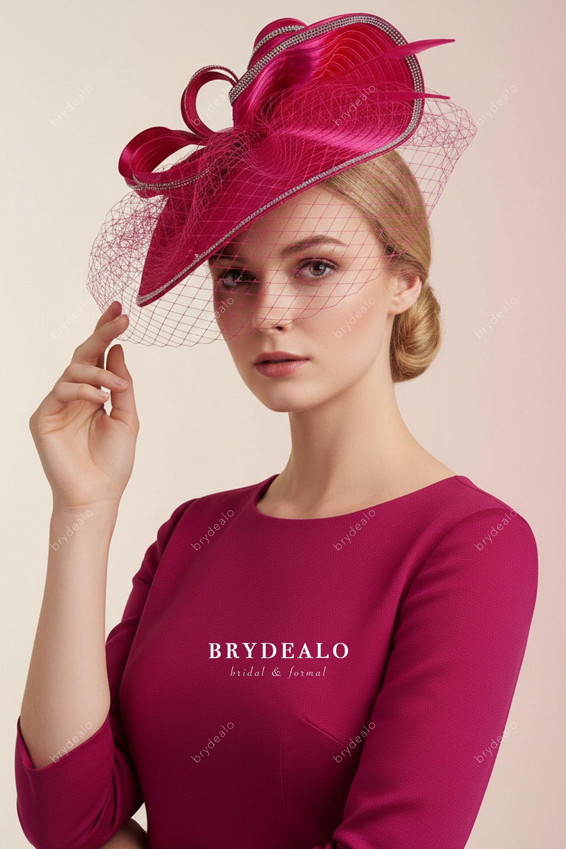 fuchsia rhinestone chain satin hat