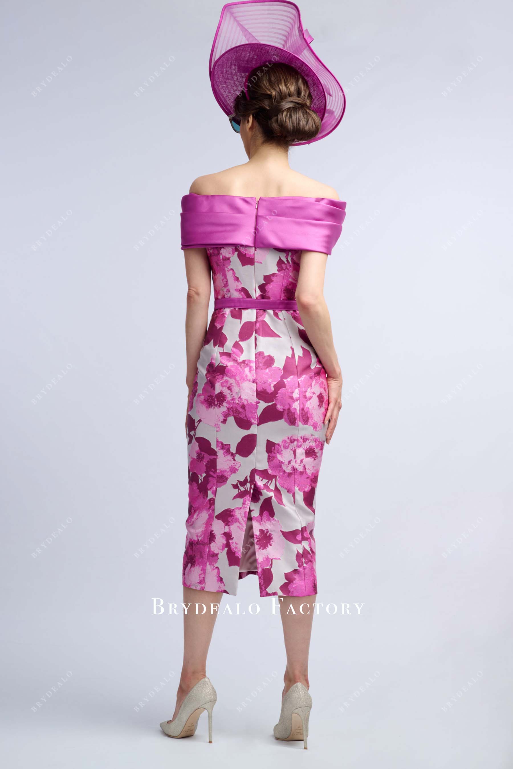 fuchsia tea length mother of bride dress