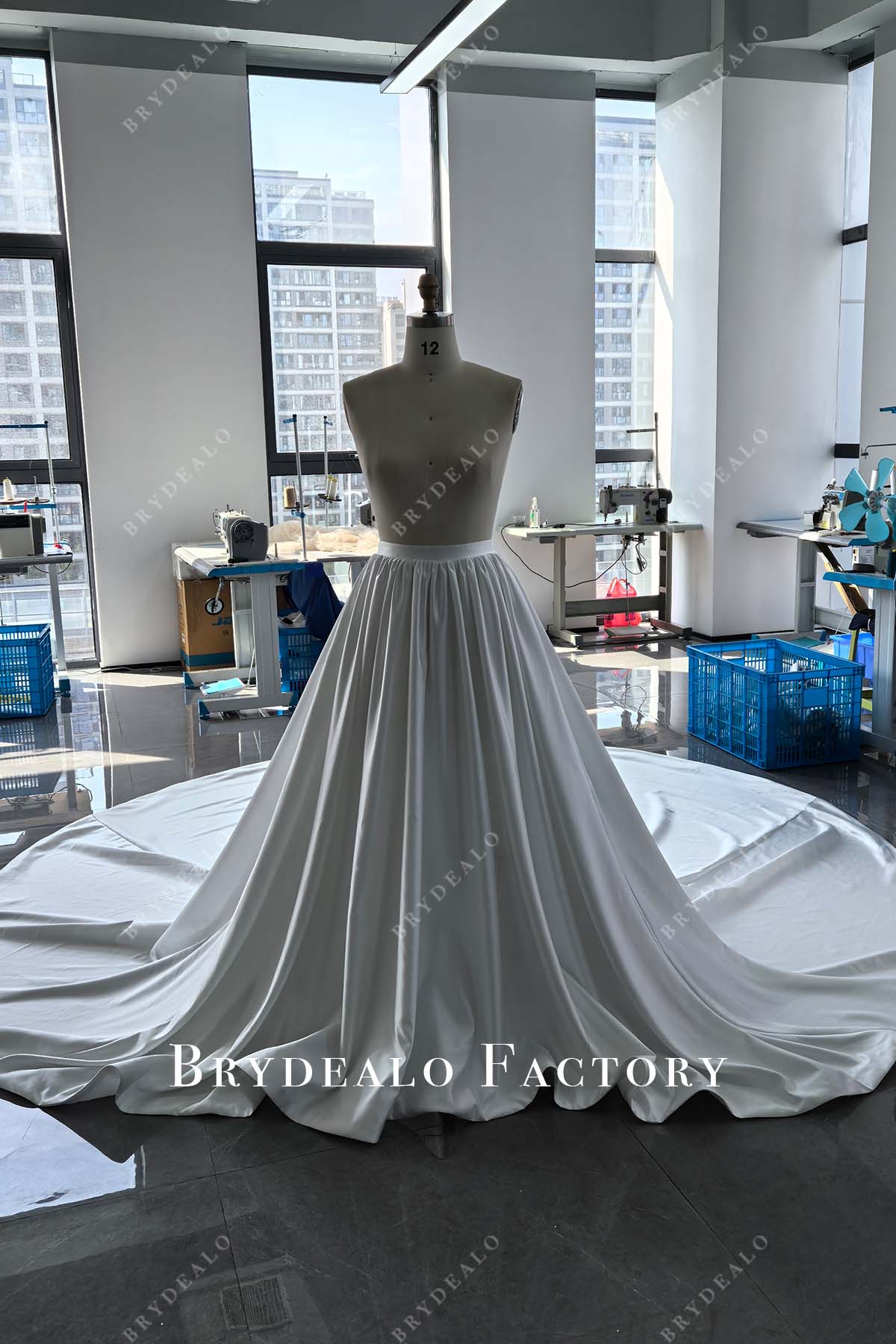 custom gathering puffy bridal satin skirt