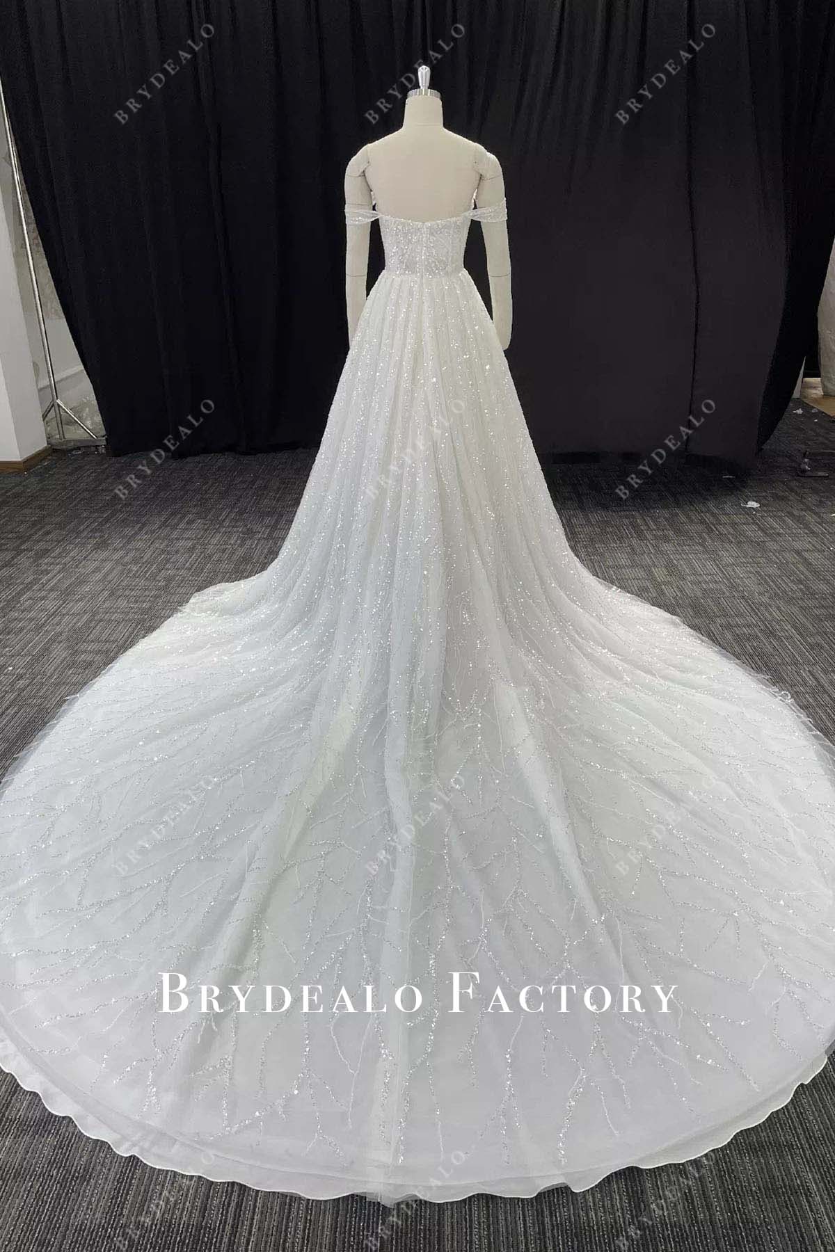 glitter cathedral train wedding dress