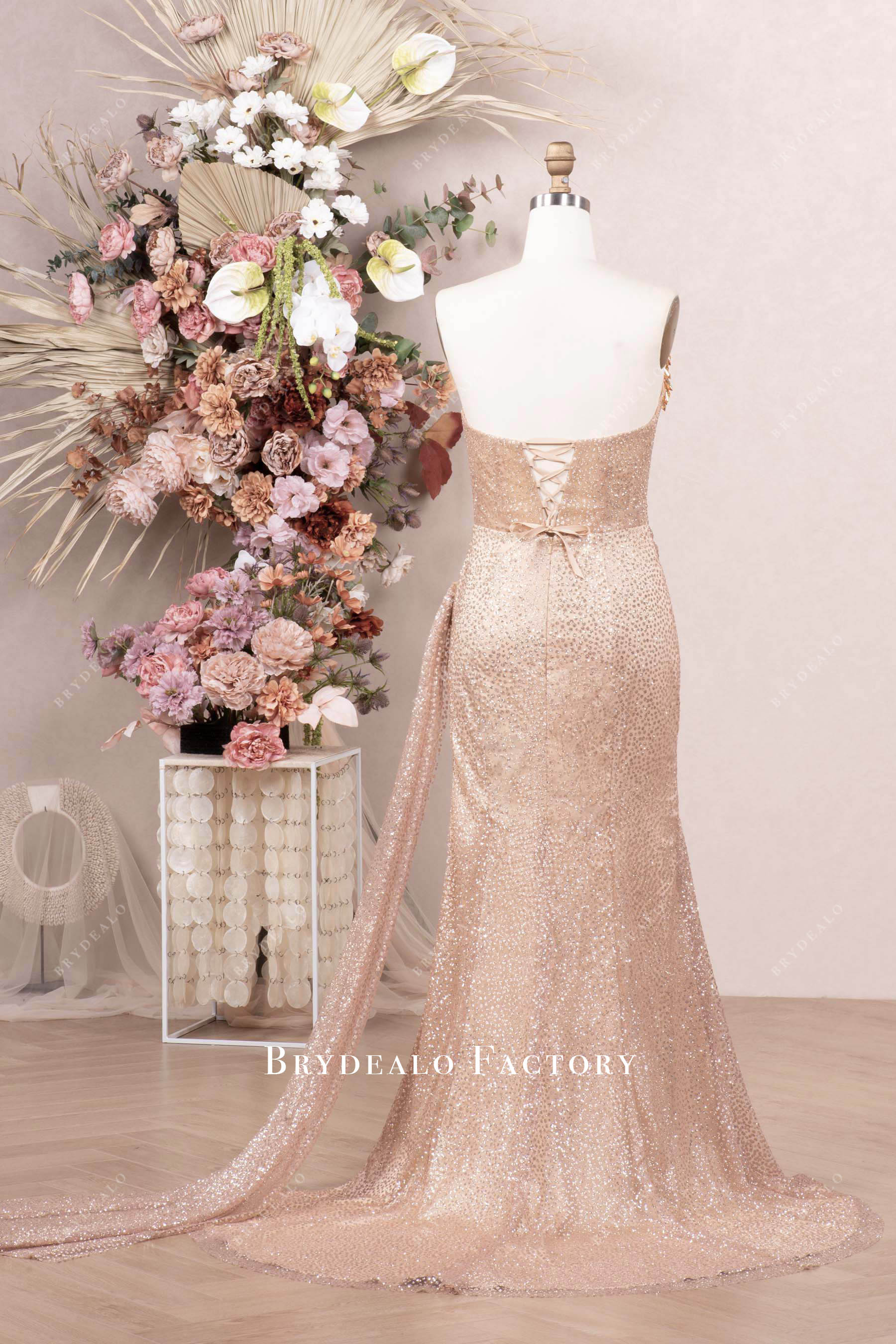 glitter detachable panel prom dress