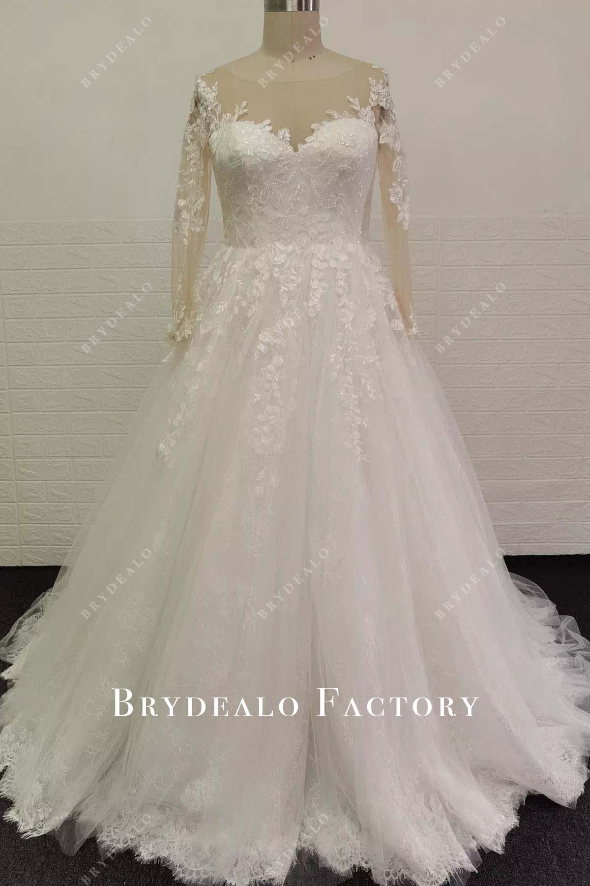 glitter lace a line wedding dress