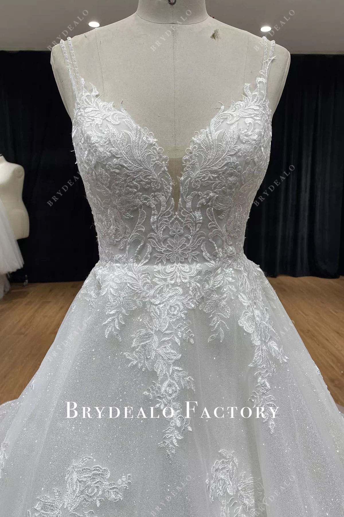 glitter lace beaded straps wedding dress