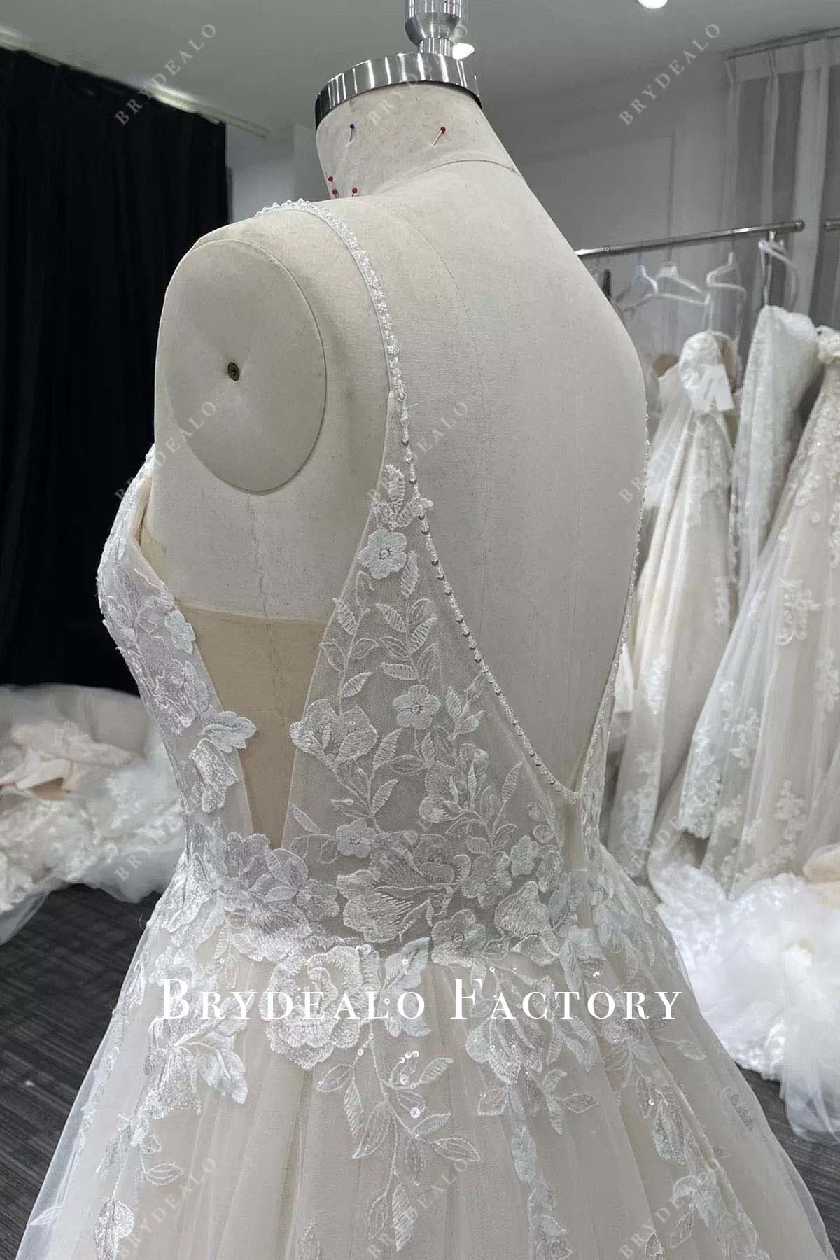 glitter lace beaded straps wedding dress