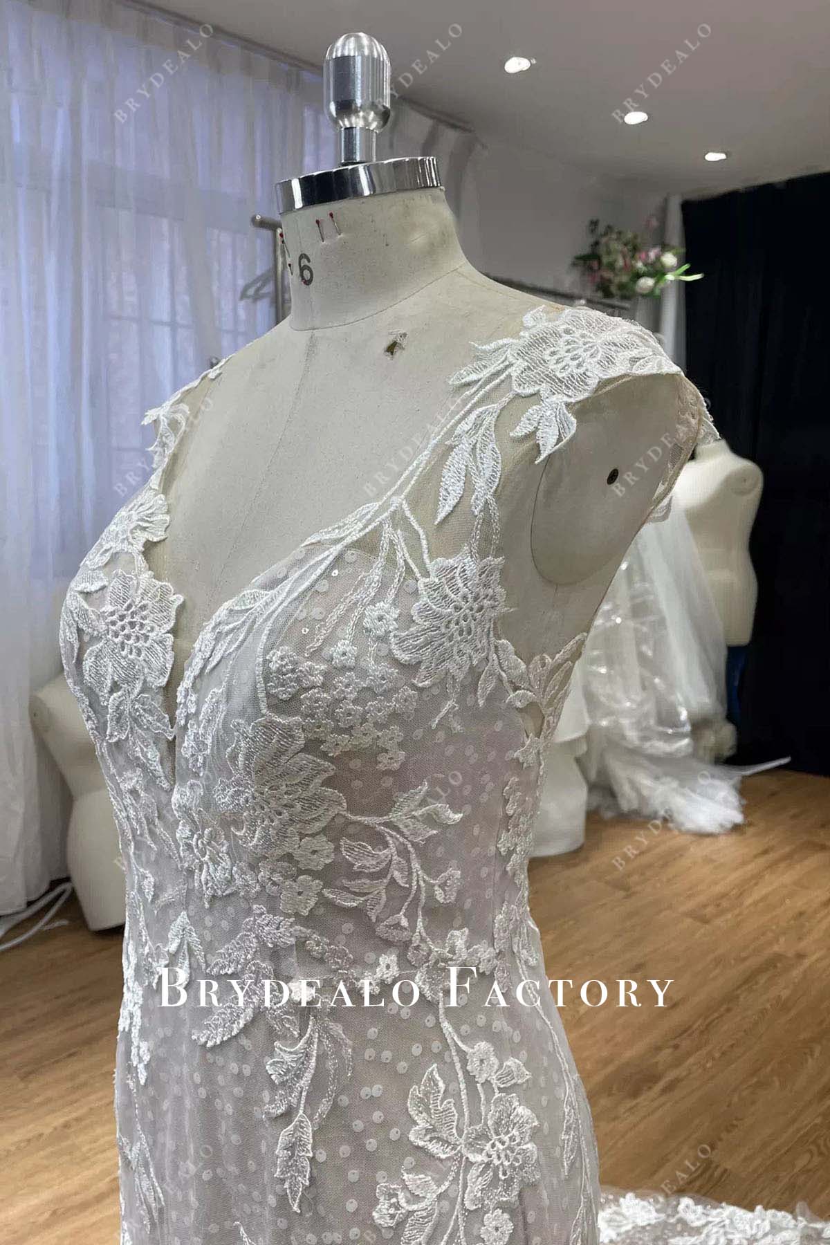 glitter lace cap sleeves wedding dress
