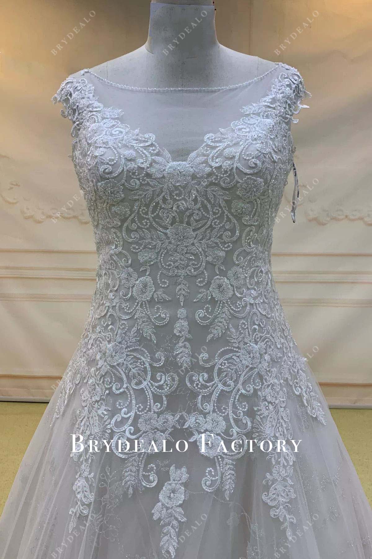glitter lace cap sleeves wedding dress