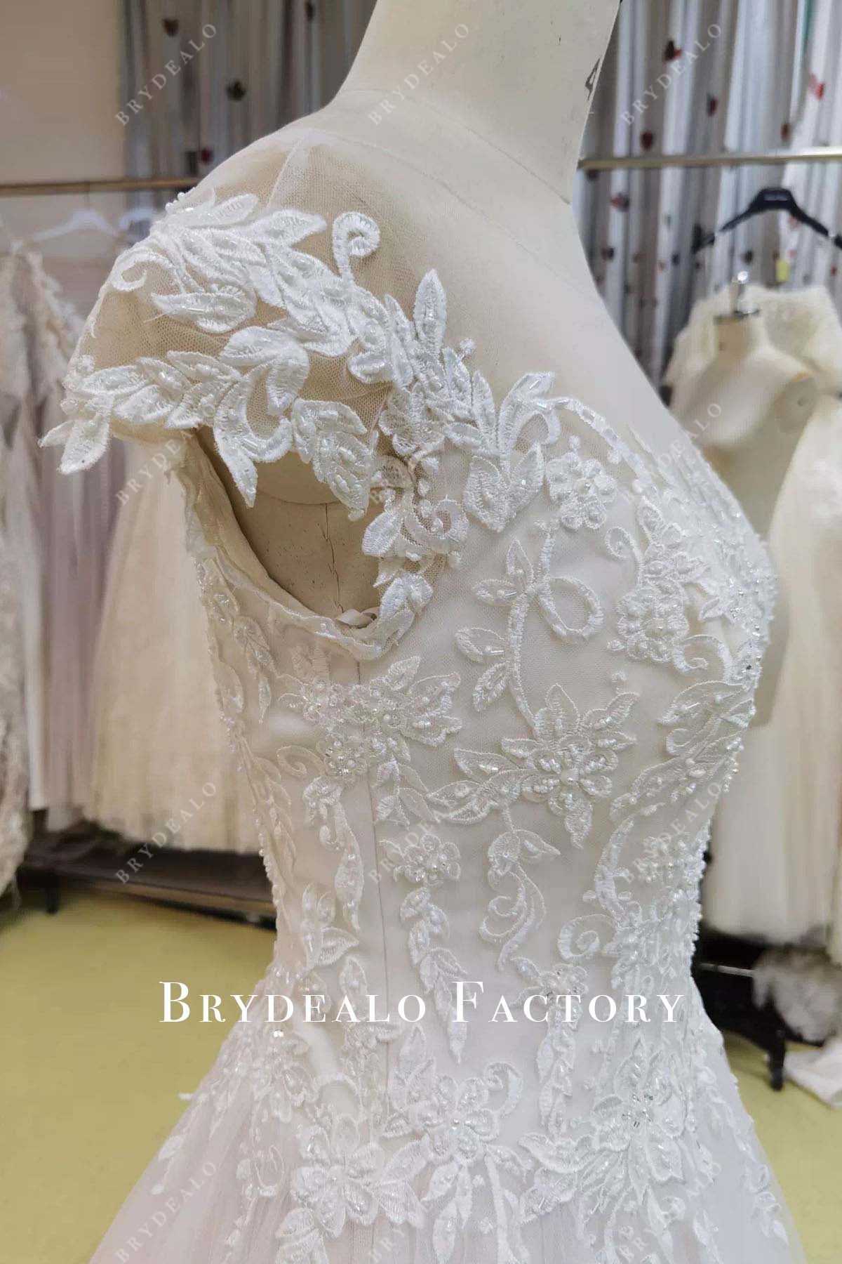 glitter lace cap sleeves wedding dress