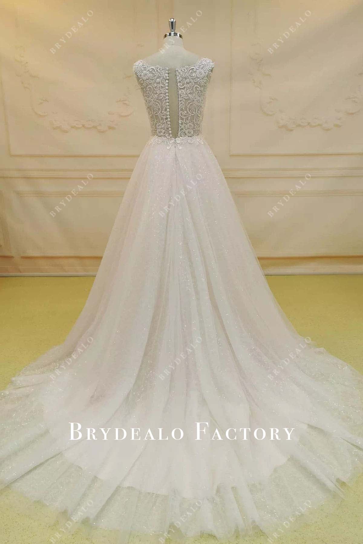 glitter lace court train wedding dress
