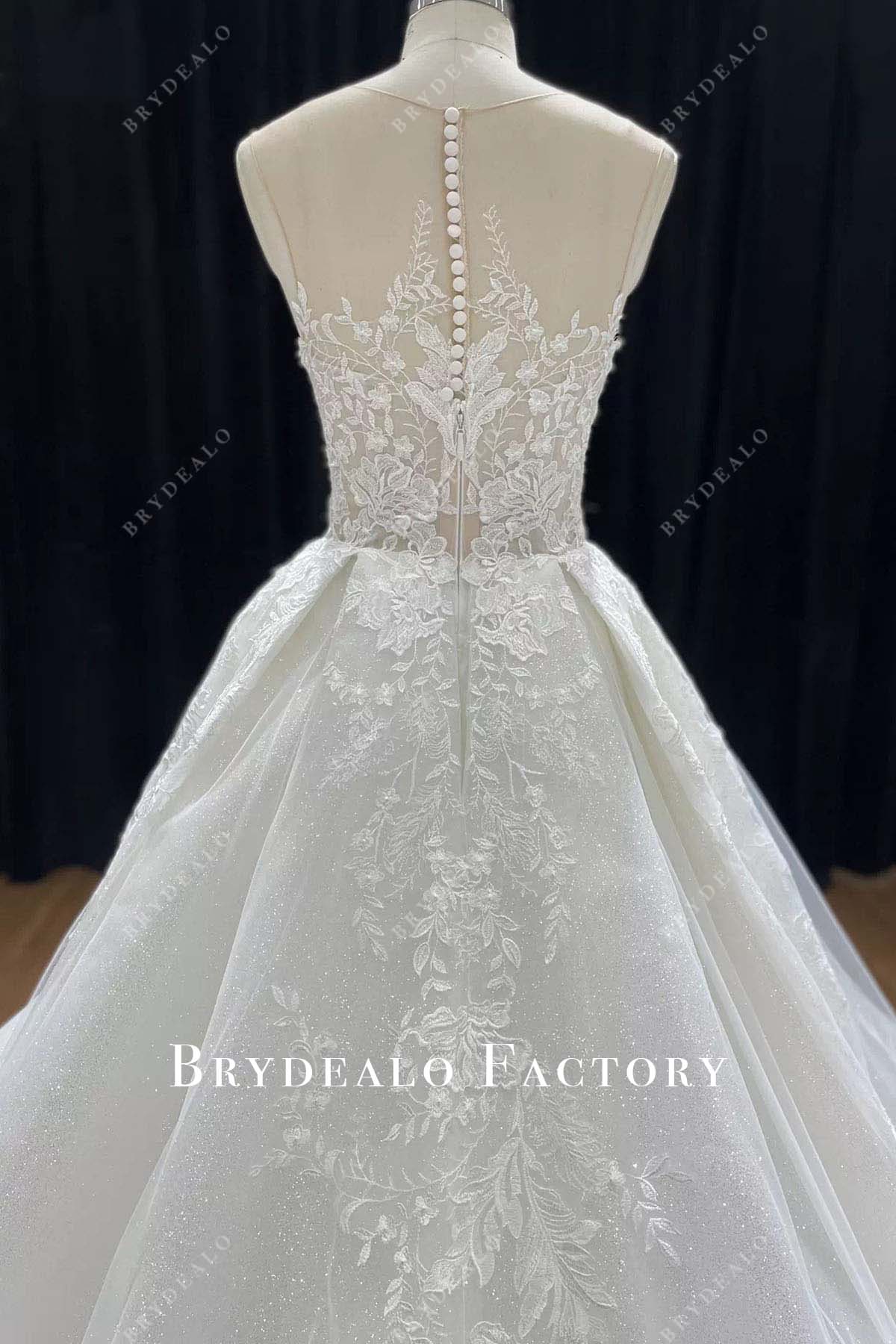 glitter lace illusion back wedding ballgown