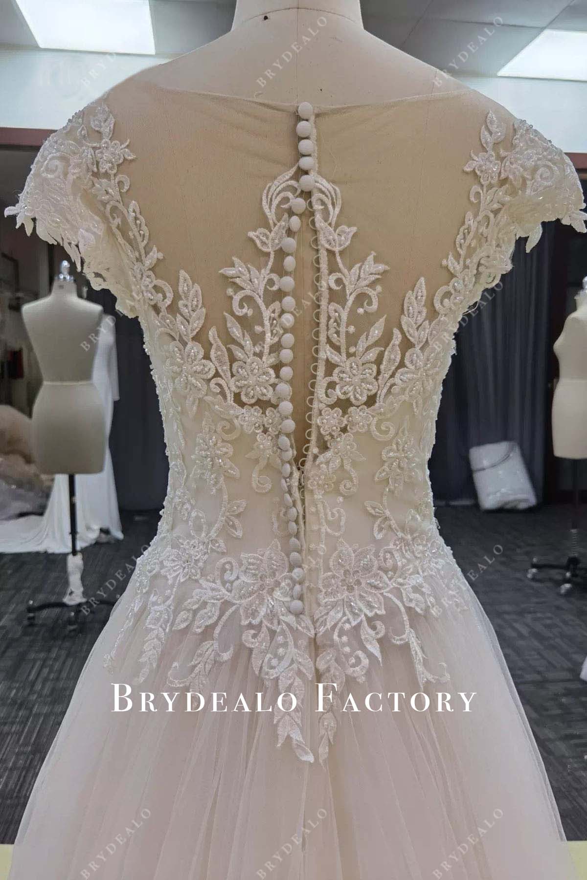 glitter lace illusion back wedding dress