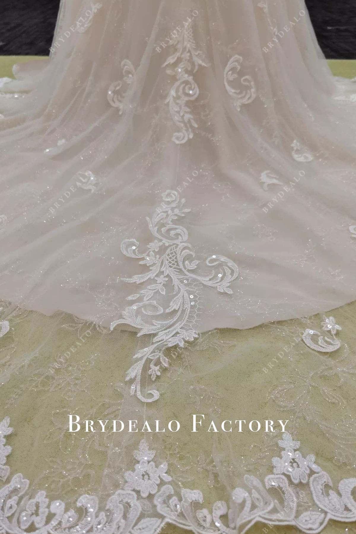 glitter lace illusion train wedding dress