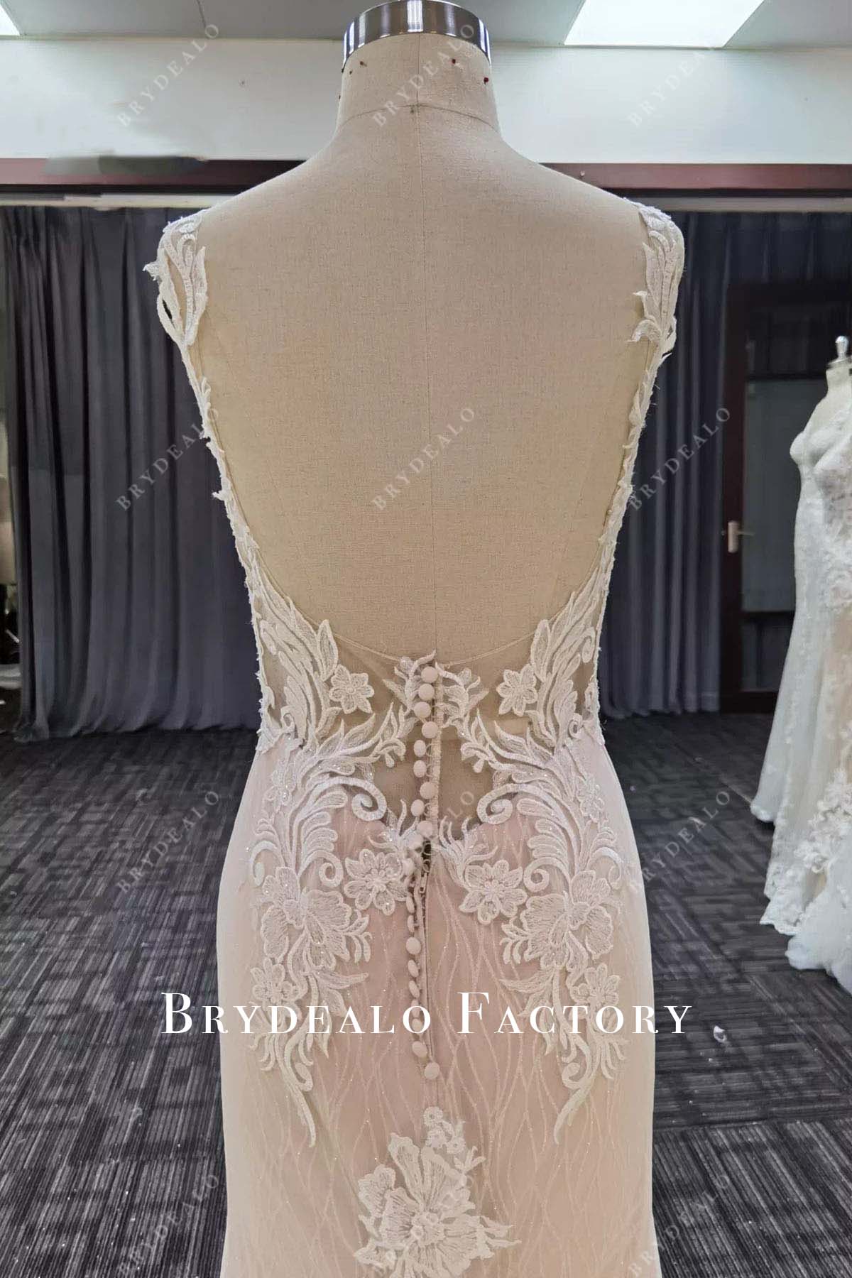 glitter lace open back wedding dress