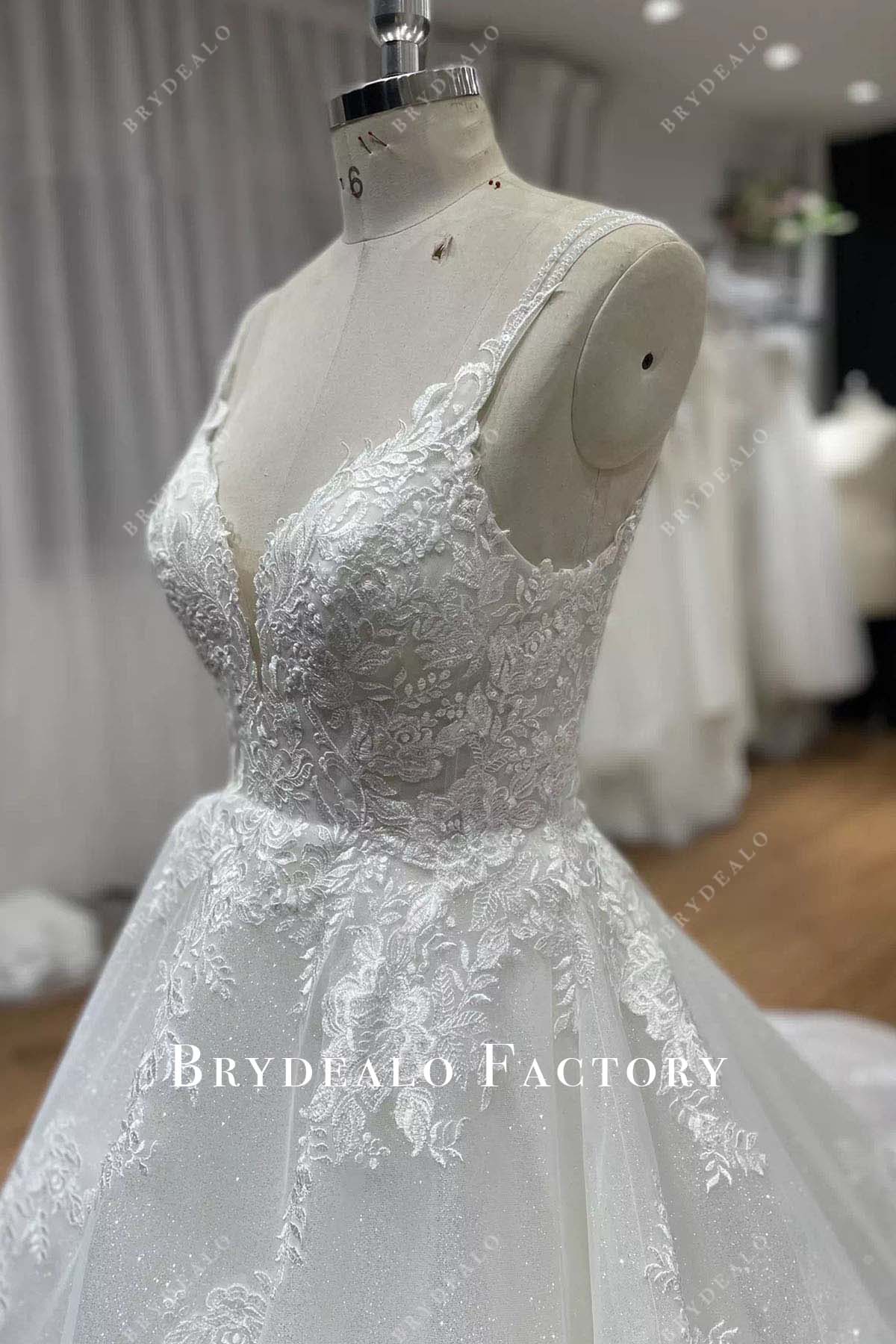 glitter lace plunging neck wedding ballgown