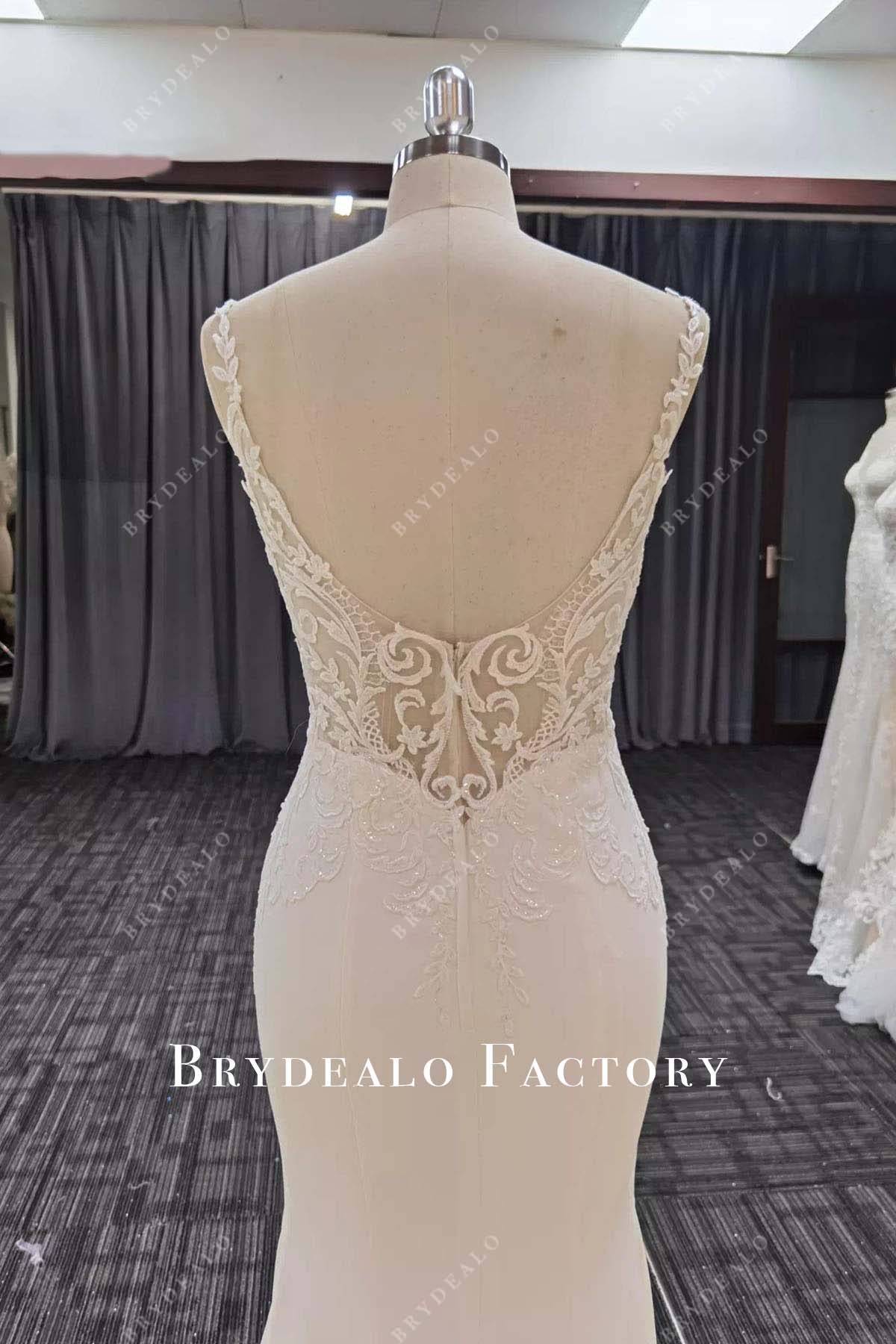glitter lace sheer back wedding dress