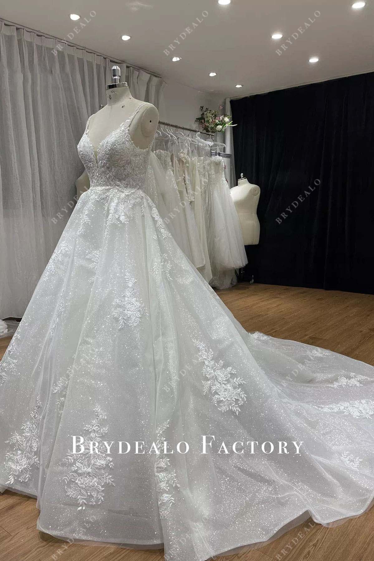glitter lace sleeveless wedding ballgown
