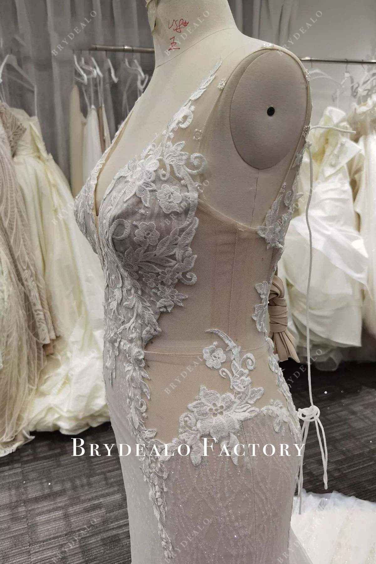 glitter lace sleeveless wedding dress