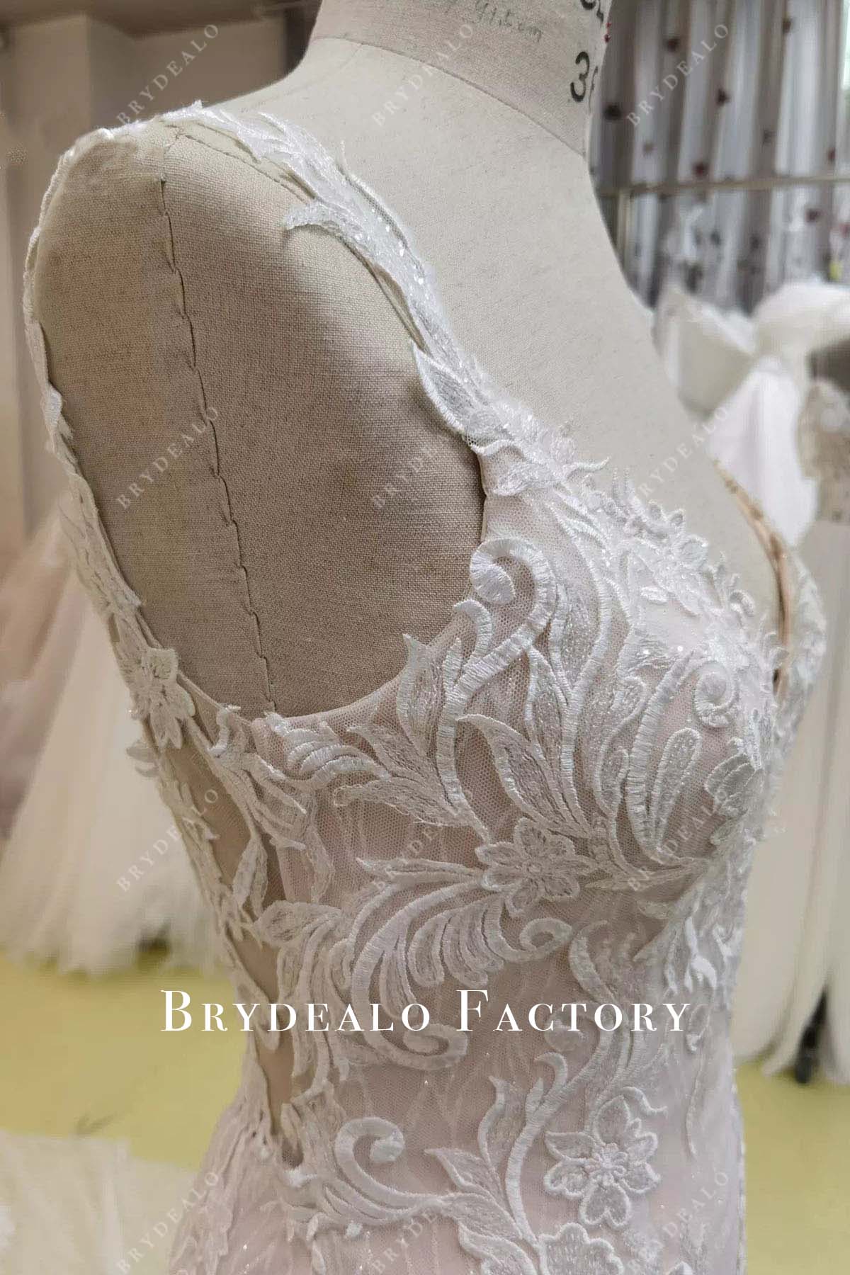 glitter lace sleeveless wedding dress