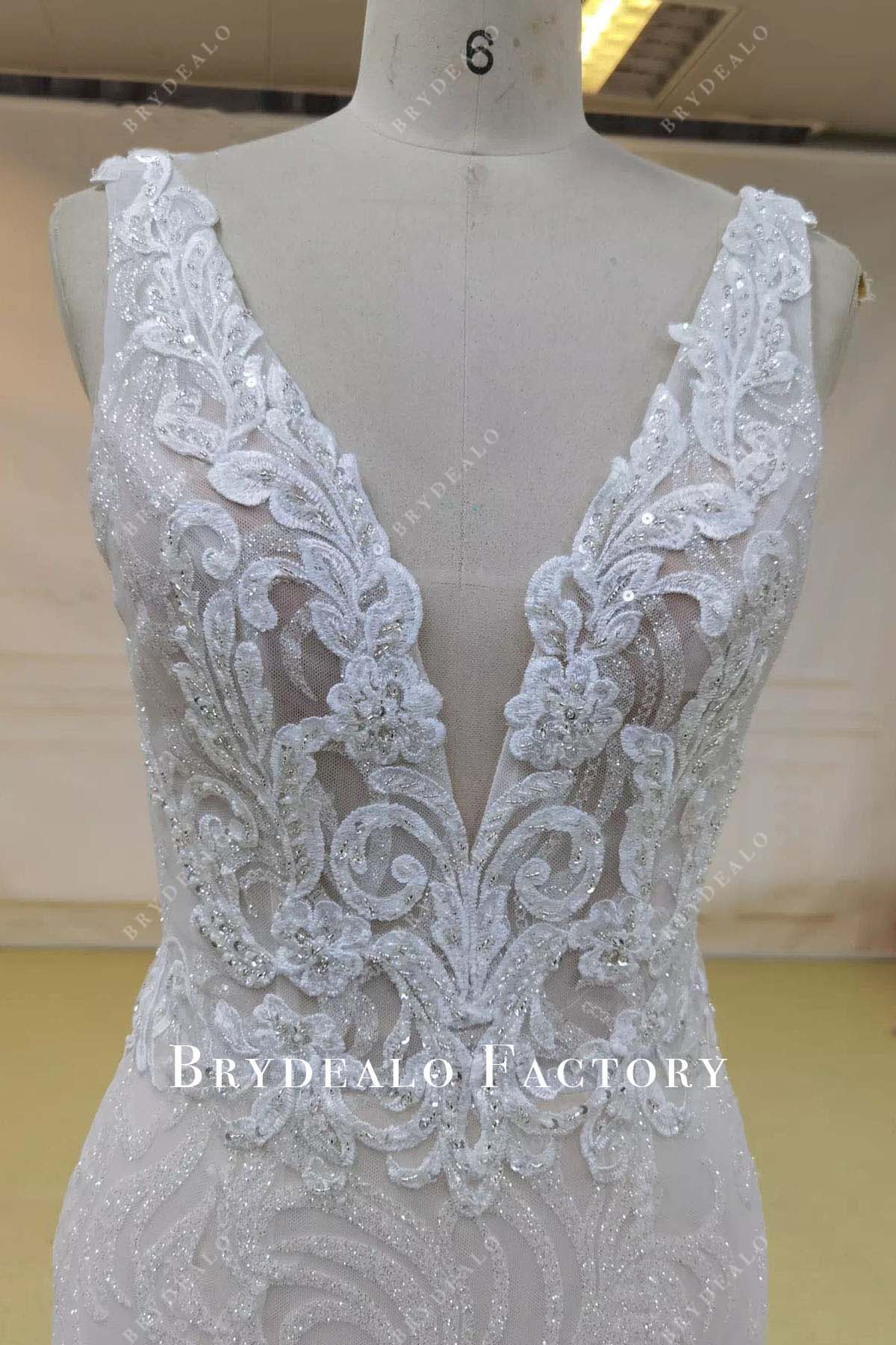 glitter lace sleeveless wedding dress
