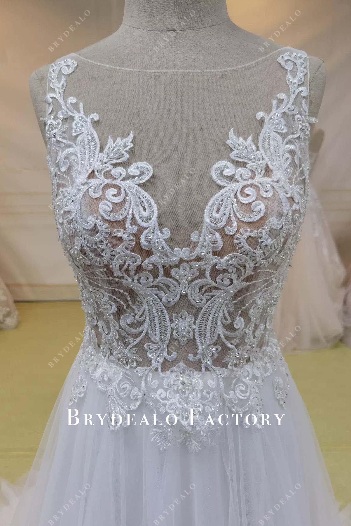 glitter lace sleeveless wedding dress