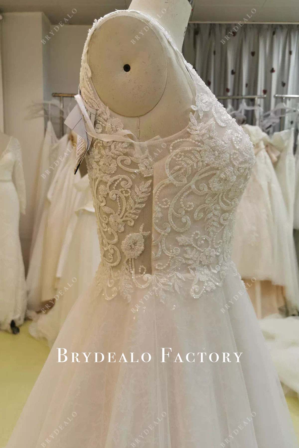 glitter lace sleeveless wedding dress