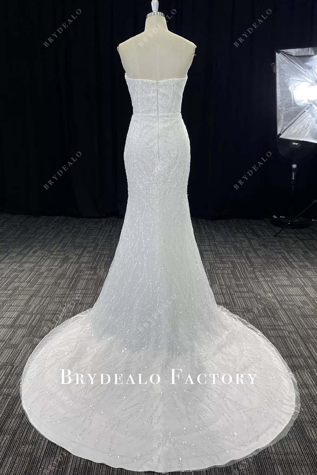 glitter lace strapless mermaid wedding dress