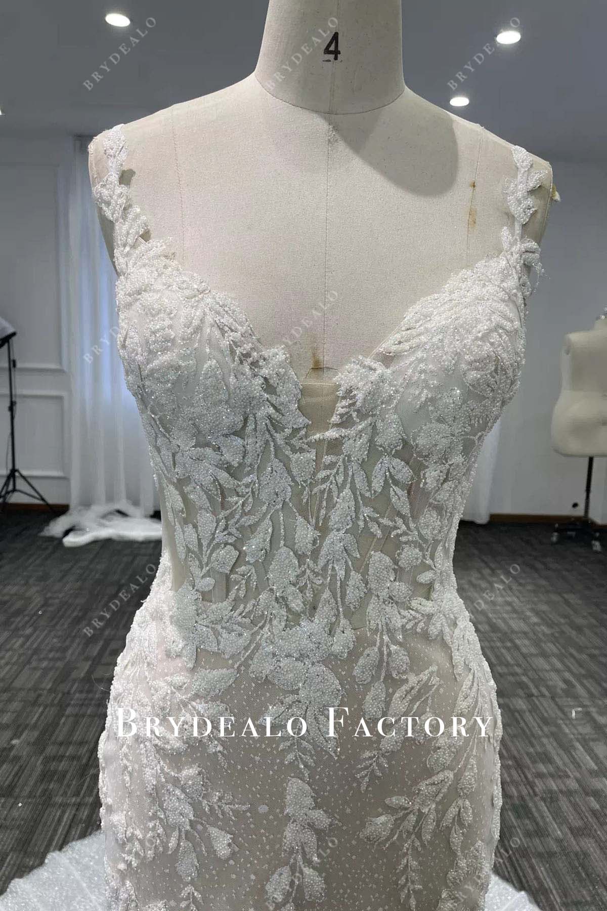 glitter lace straps mermaid wedding dress