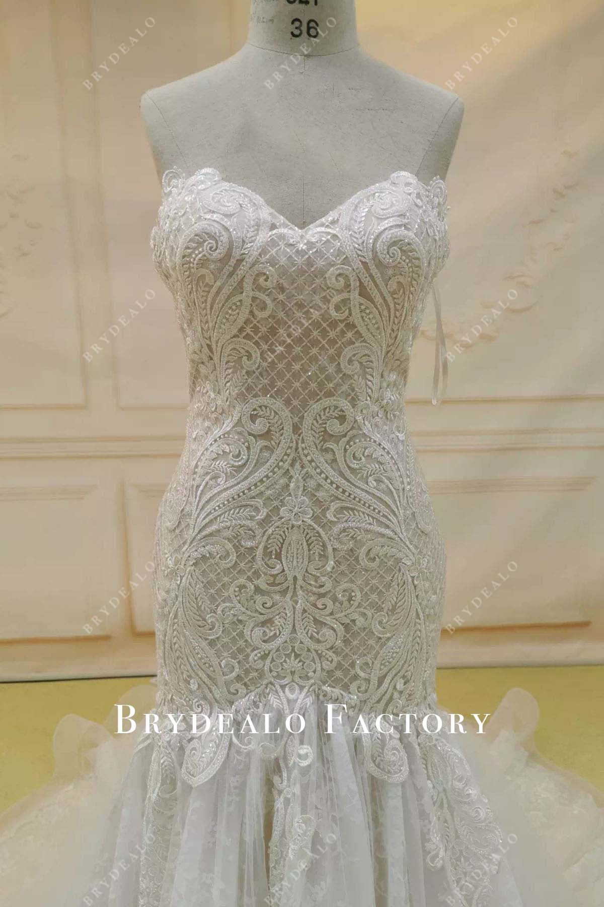 glitter lace sweetheart neck wedding dress