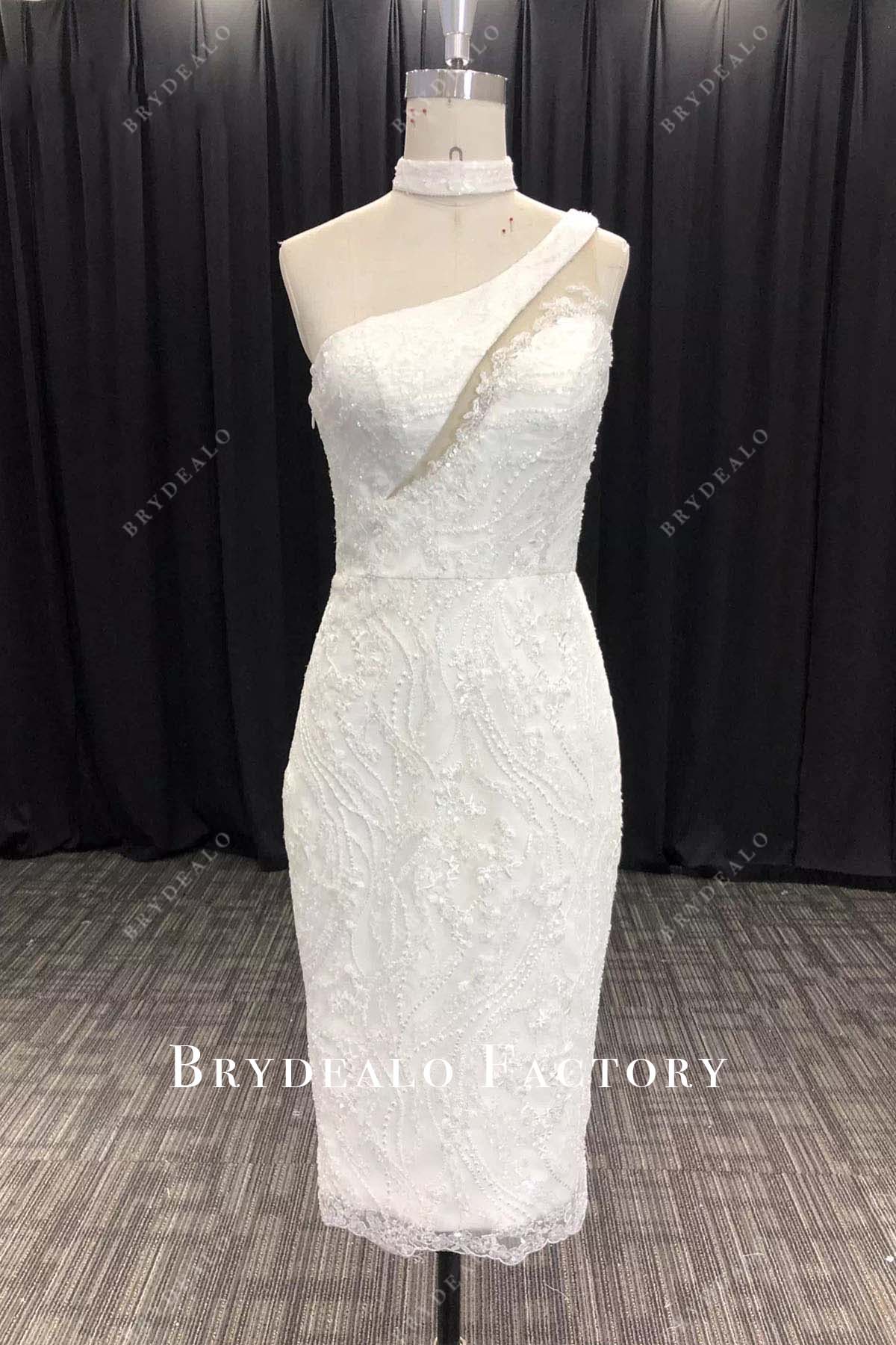 glitter lace tea length wedding dress