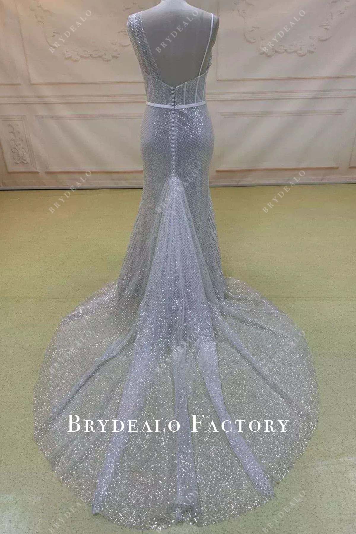 glitter mermaid court train wedding dress