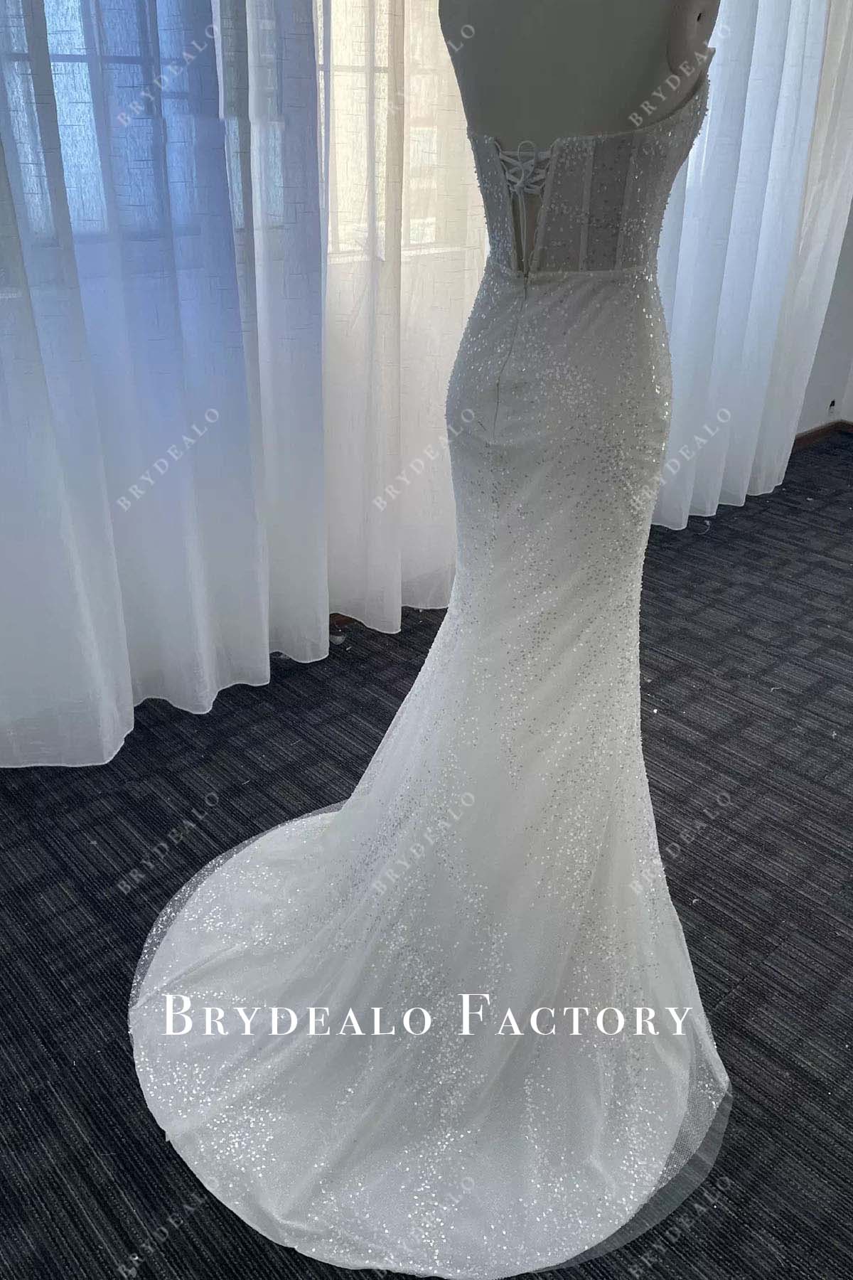 glitter mermaid sweep train wedding dress