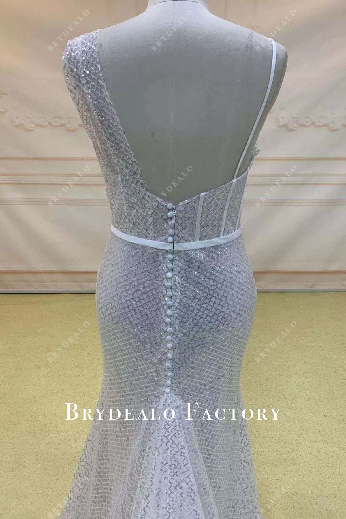 glitter open back mermaid wedding dress