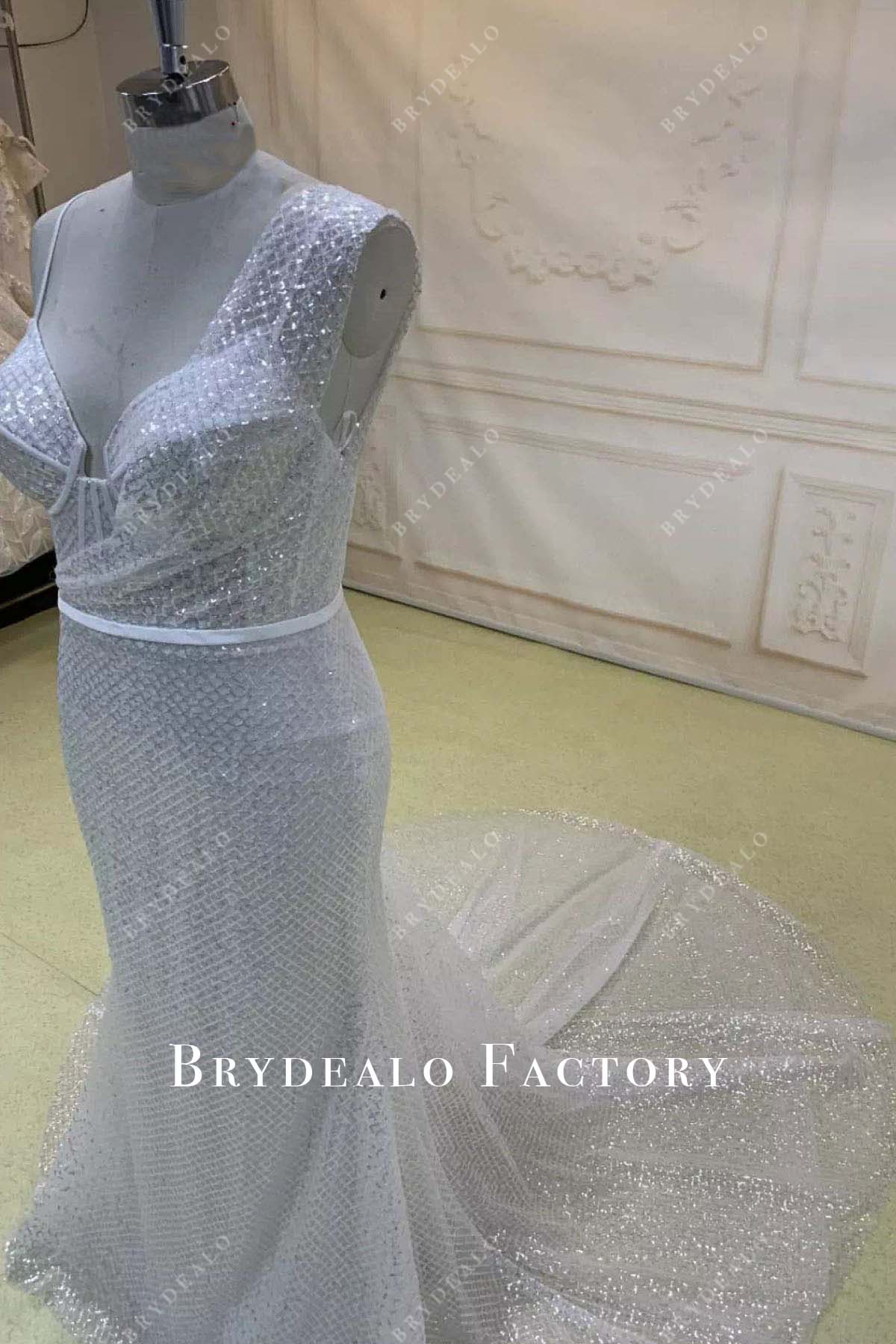 glitter sleeveless mermaid wedding dress