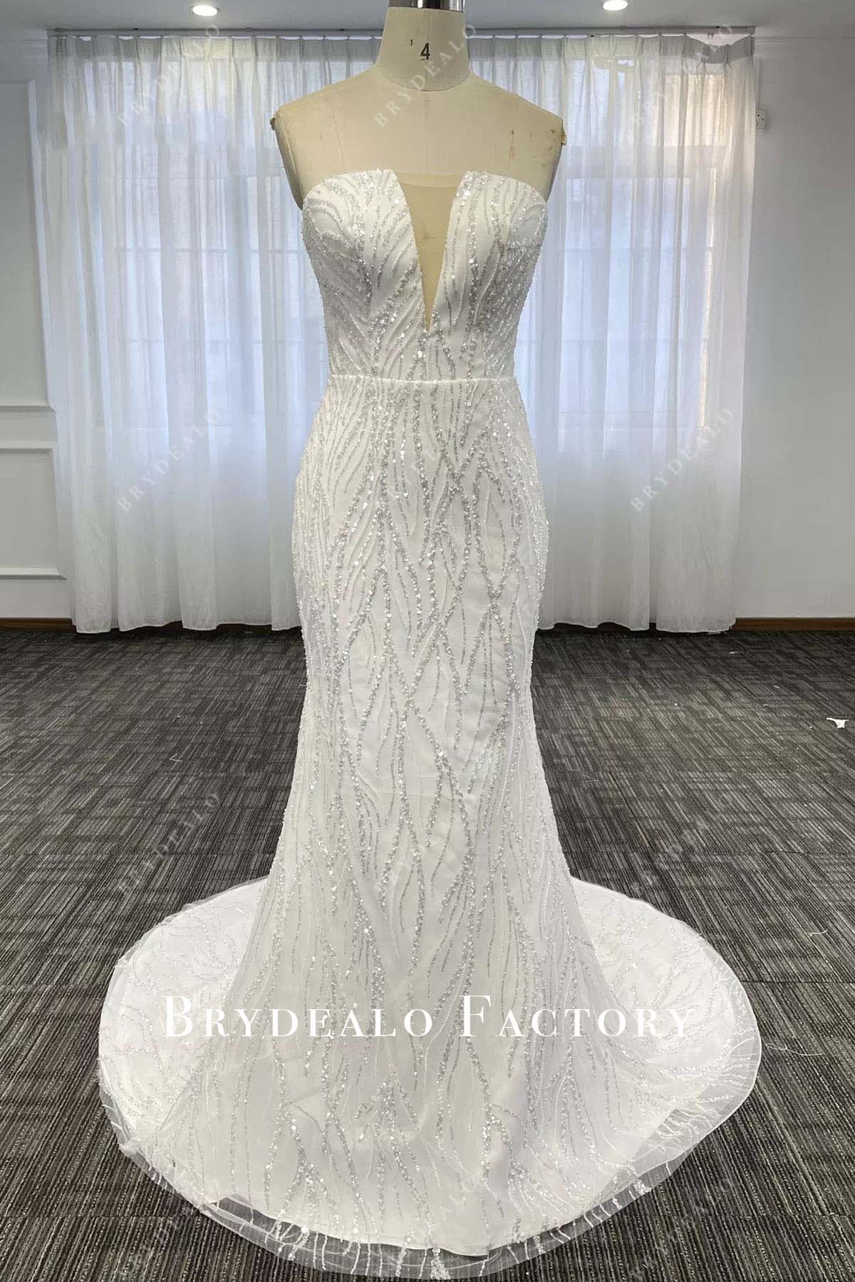 glitter strapless mermaid wedding dress