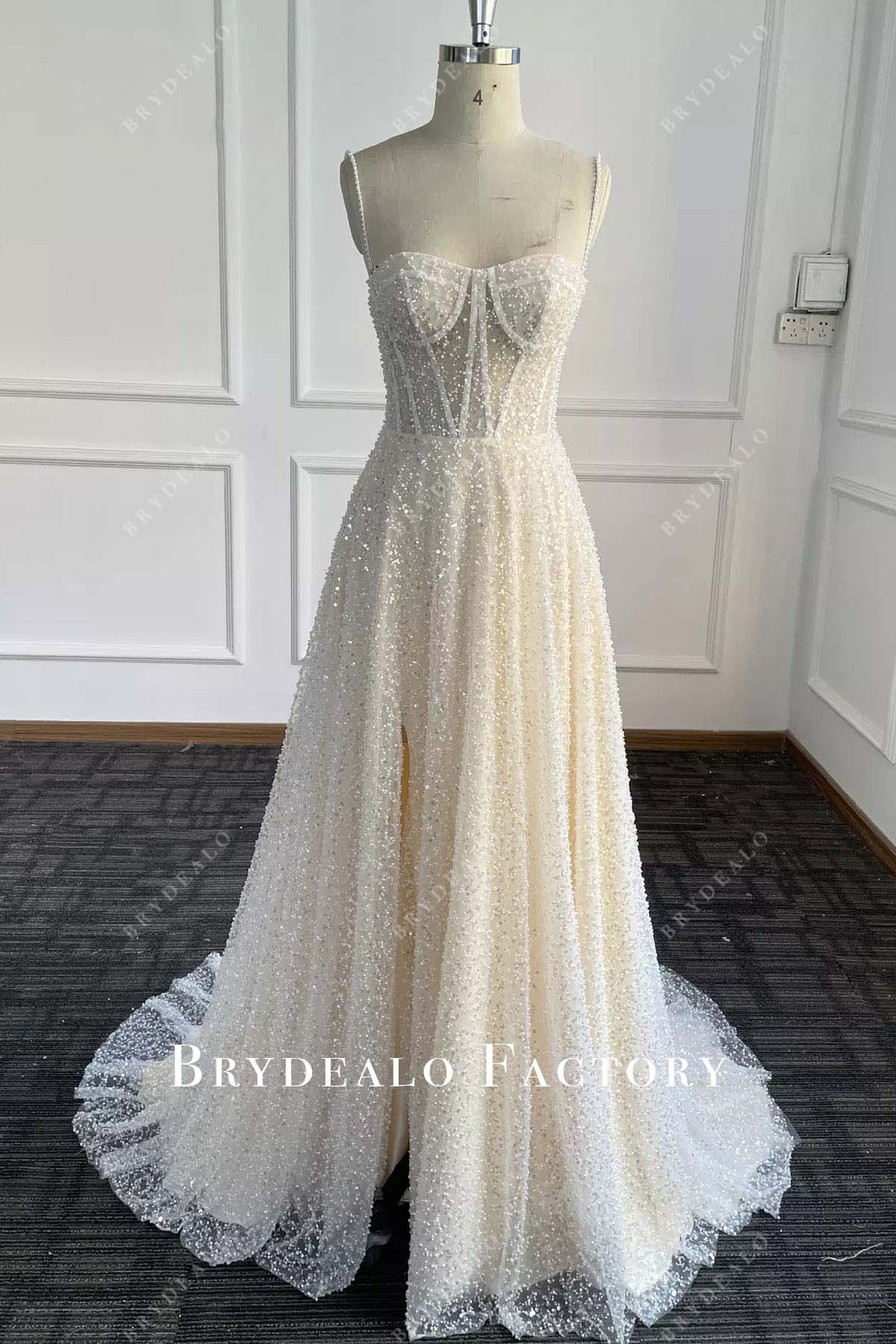 glitter tulle a line wedding dress
