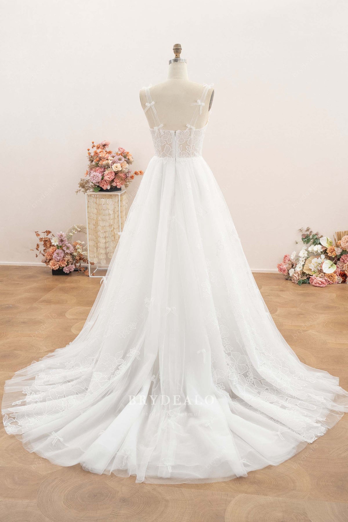 godet lace tulle Aline wedding dress