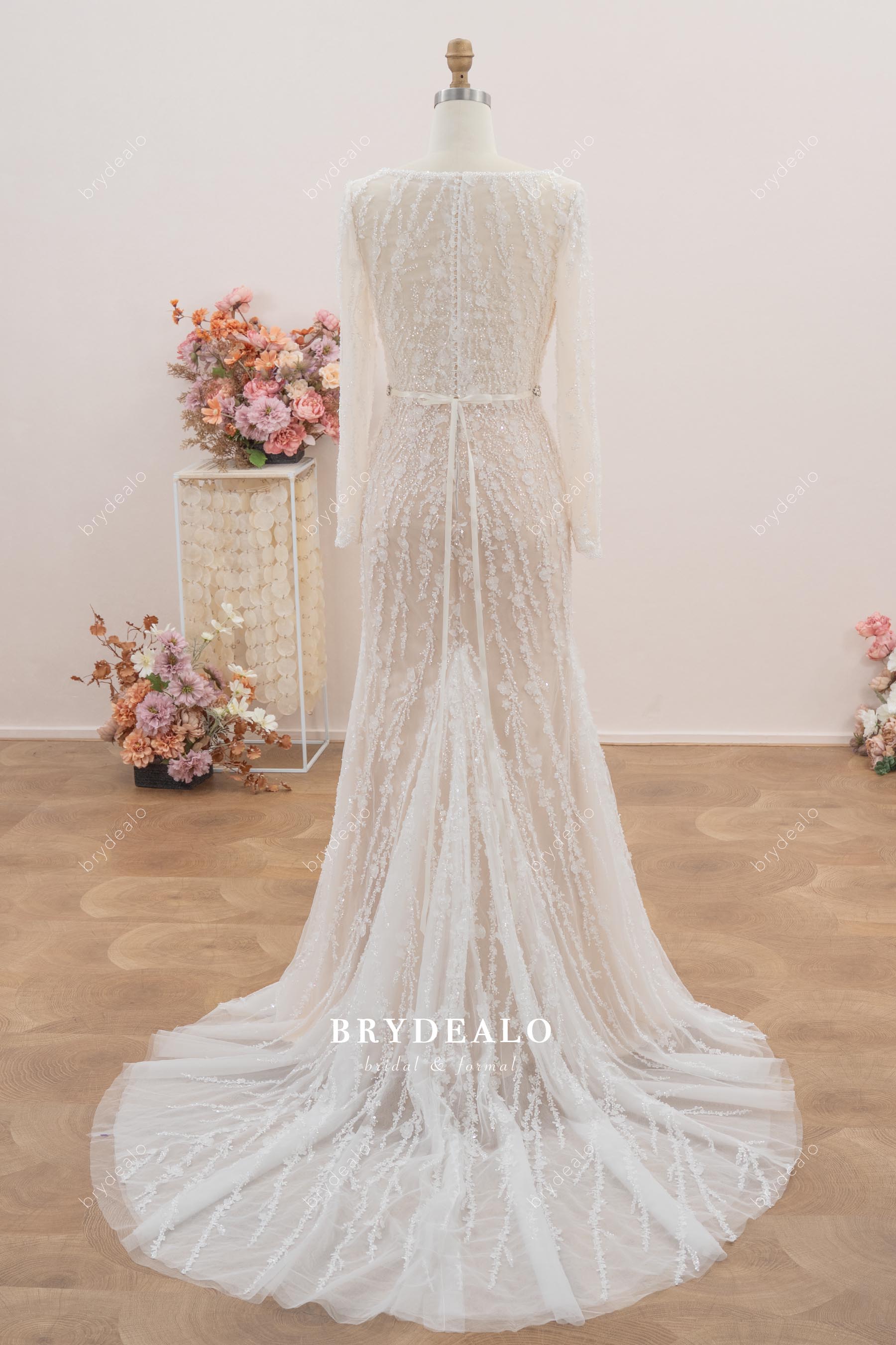 godet mermaid long wedding dress