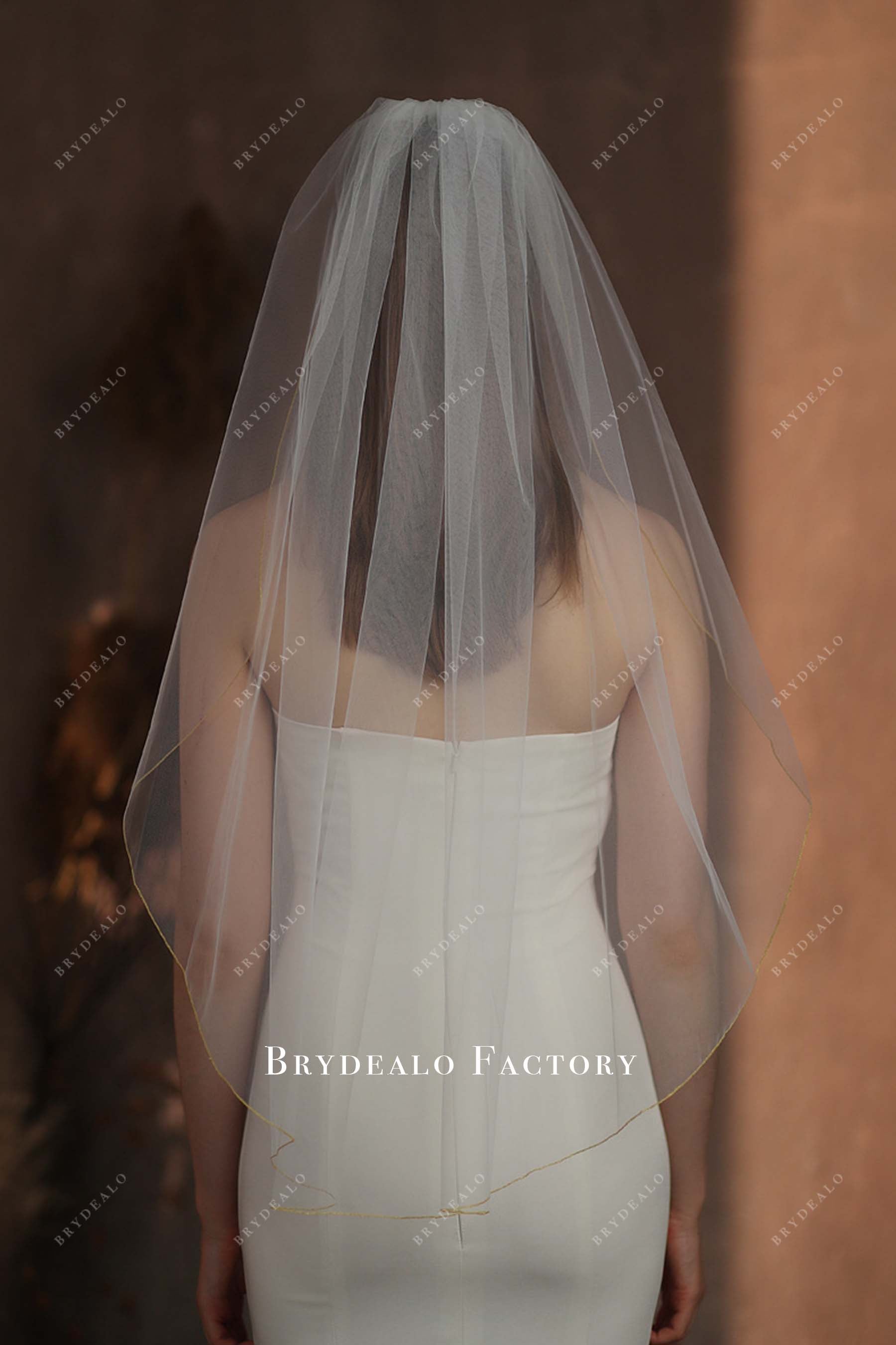 gold edge tulle bridal veil