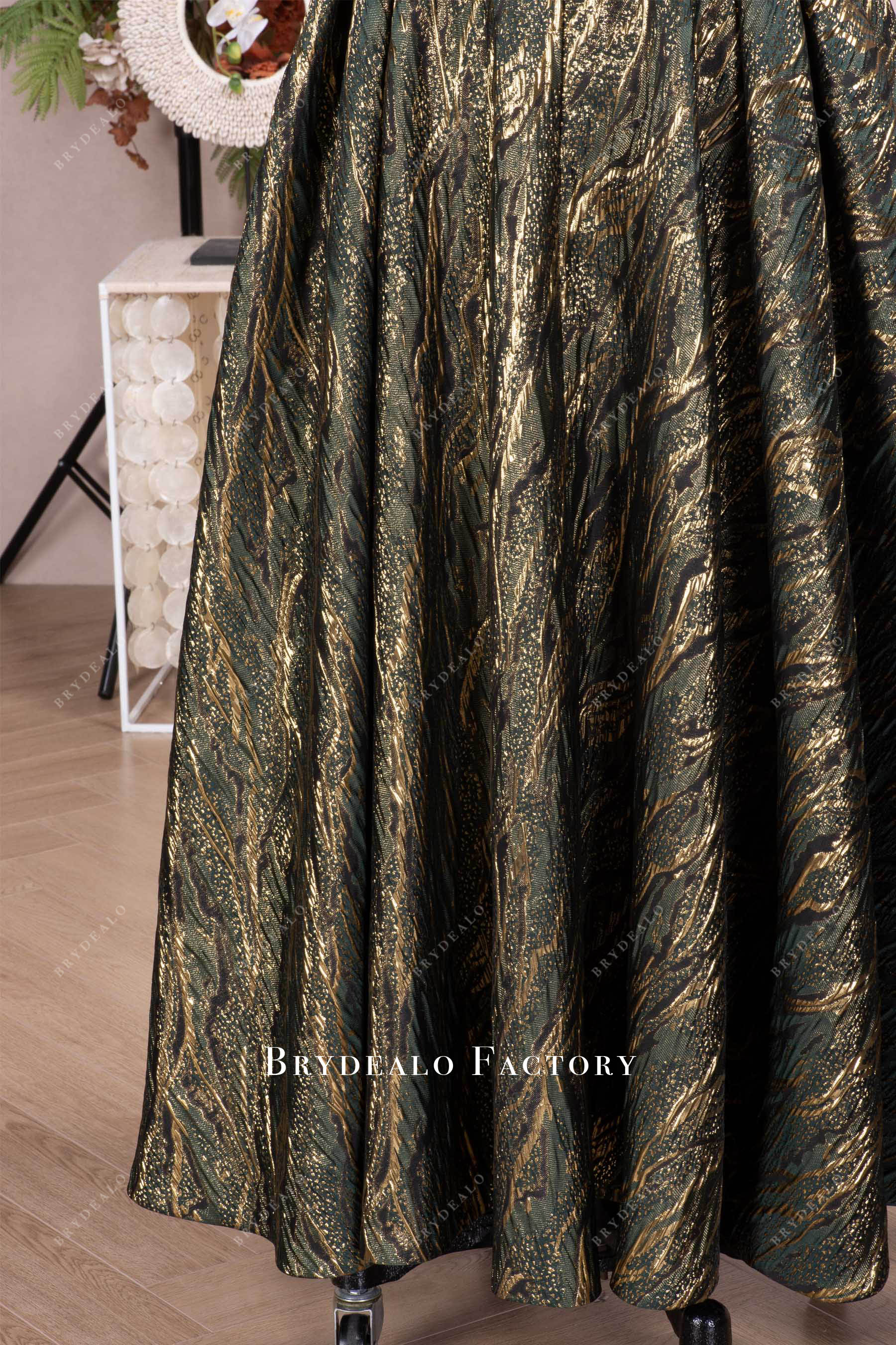 gold green jacquard mother of bride dress