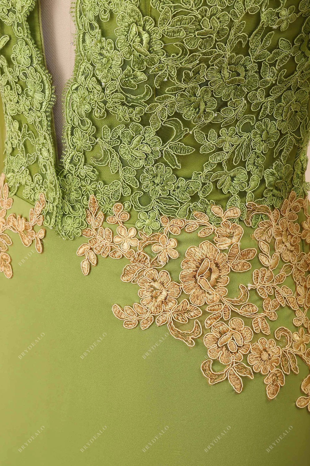 gold green lace formal dress