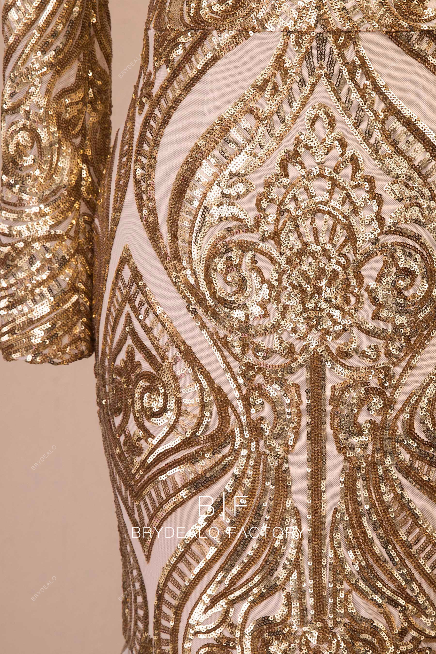gold patterned sequin prom dress