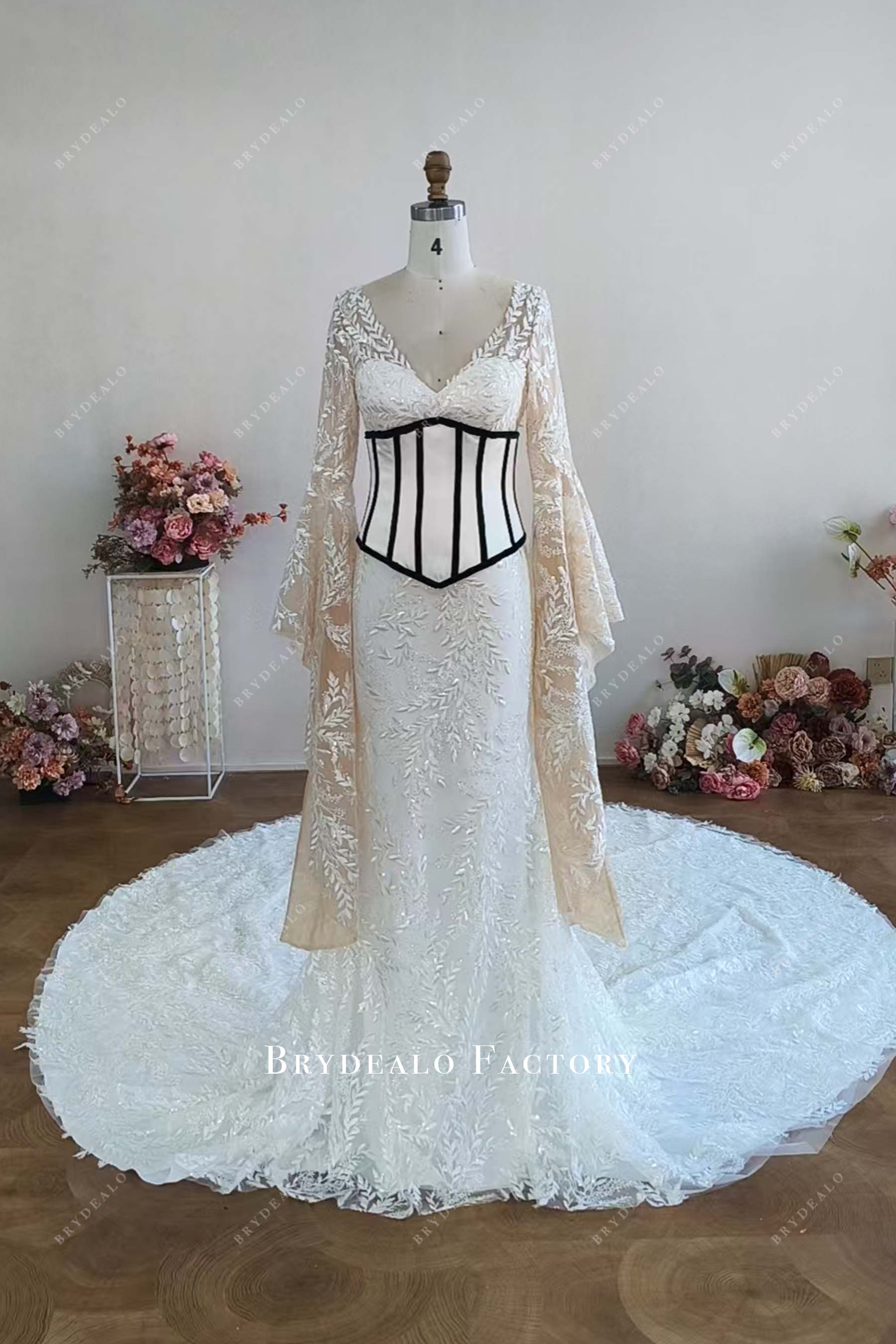 green corset long mermaid wedding dress