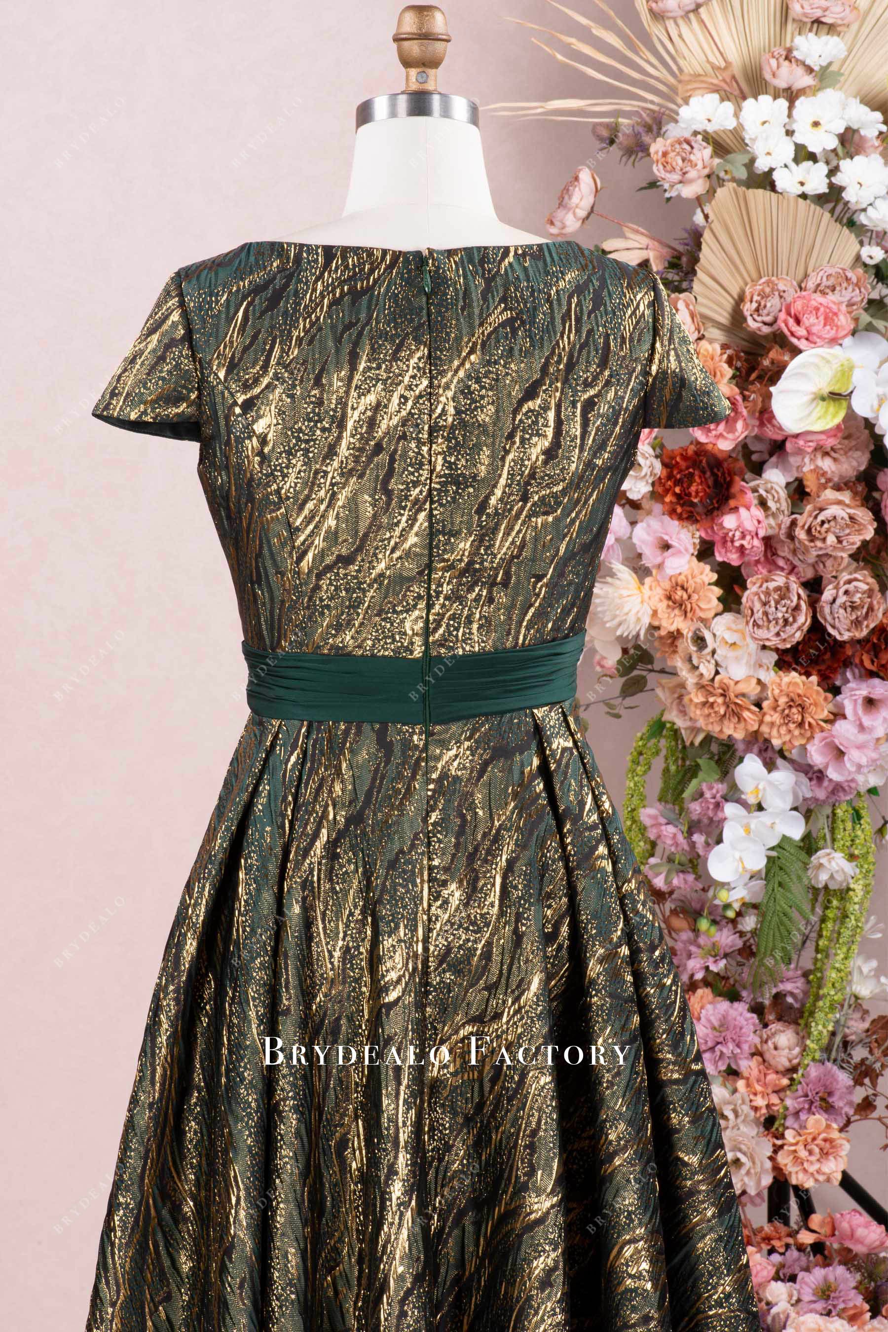 green gold jacquard mother of bride dress