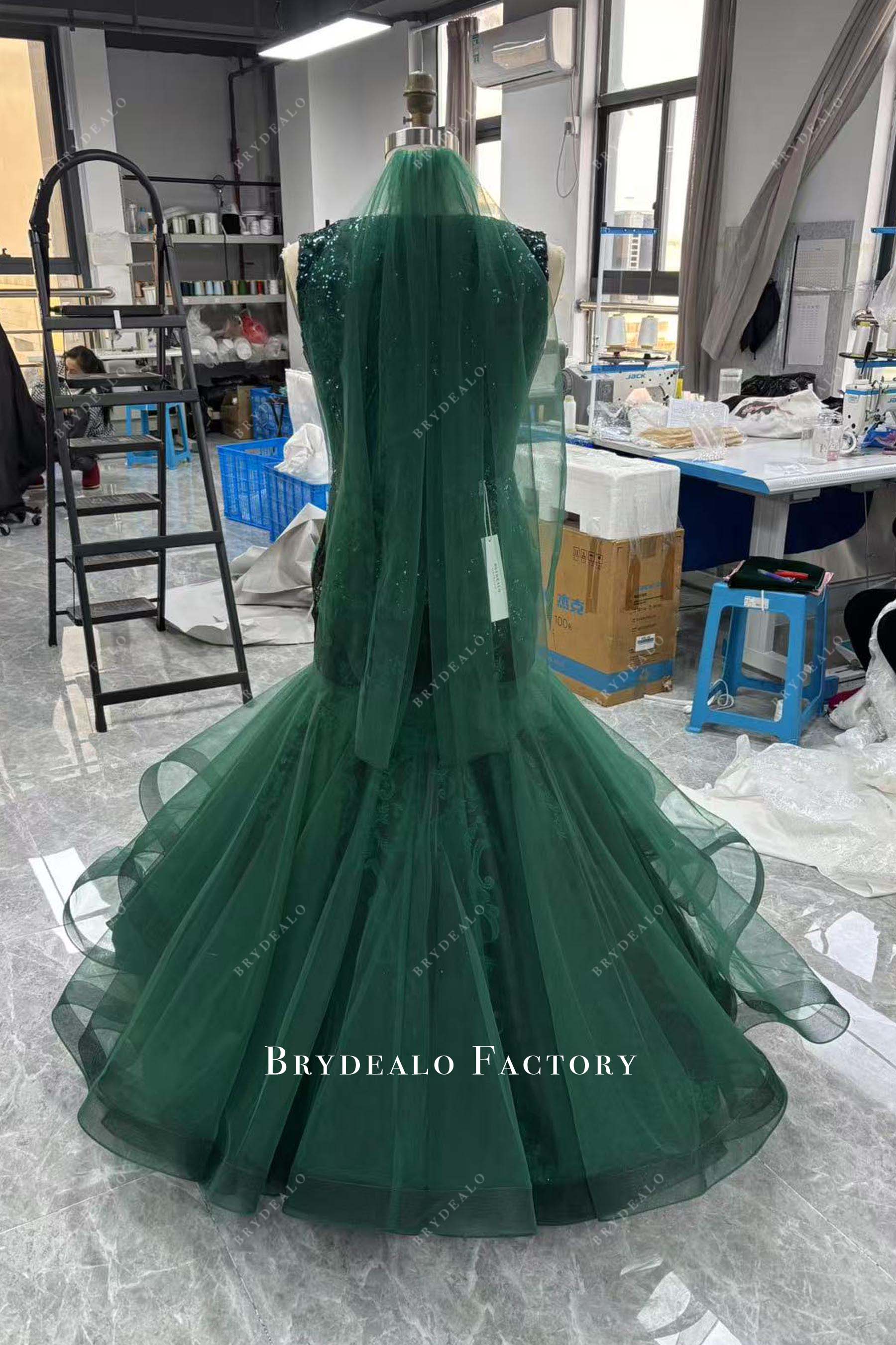 green veil trumpet wedding dress