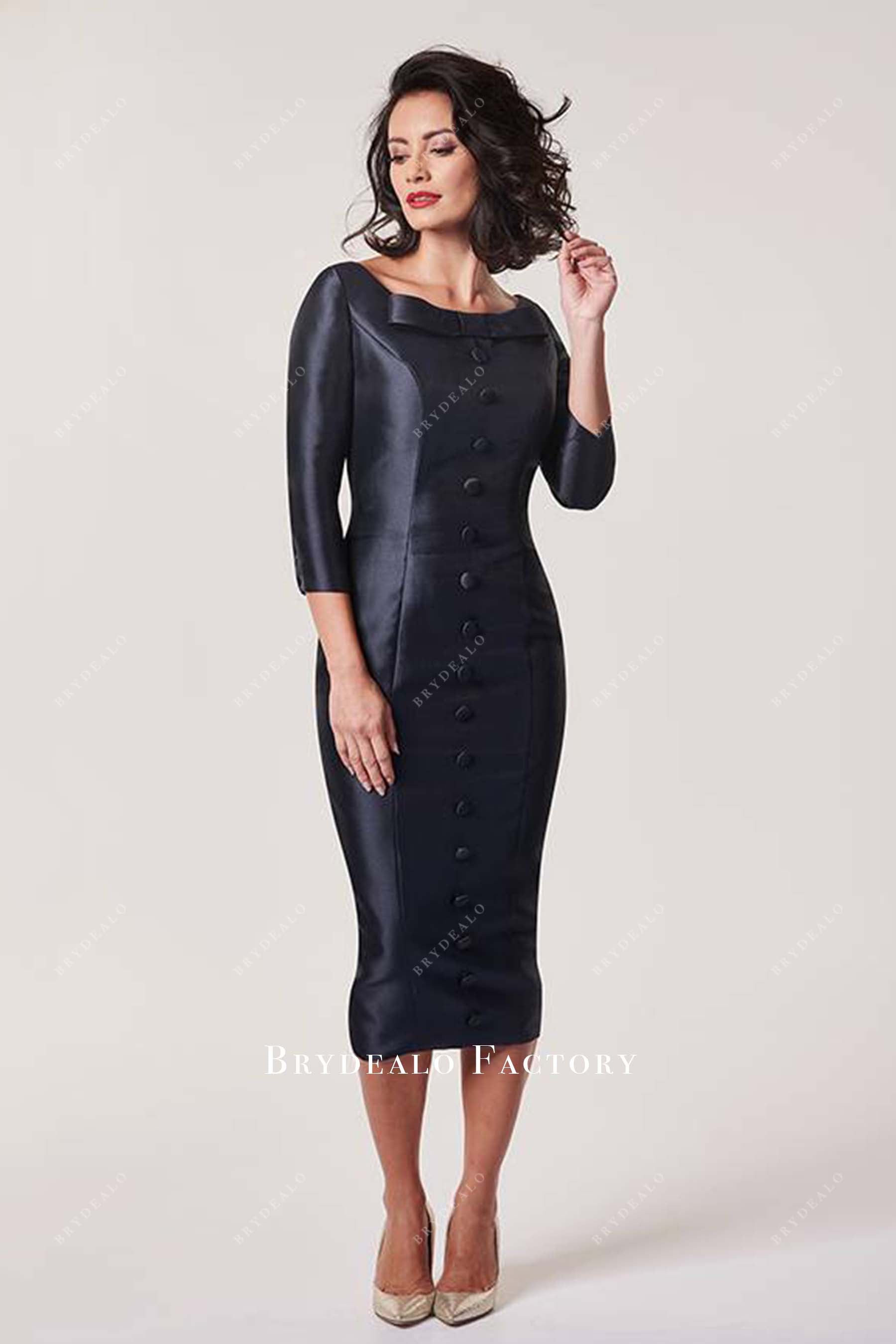 grey three quarter sleeves mother of bride dress